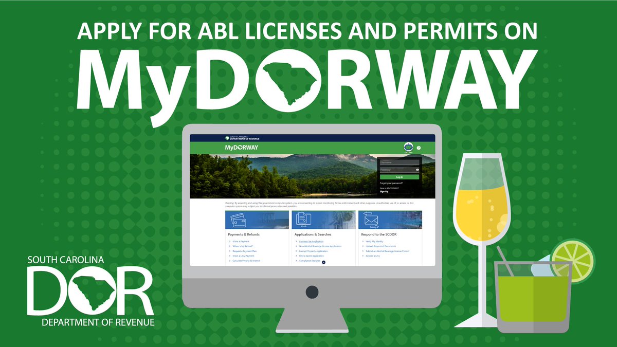 🍹 Need to submit an ABL application to the SCDOR? We recommend applying on MyDORWAY - the fastest, easiest, most accurate way to apply.
 
ℹ️ We have tips to help you through the ABL application process: dor.sc.gov/resources-site…