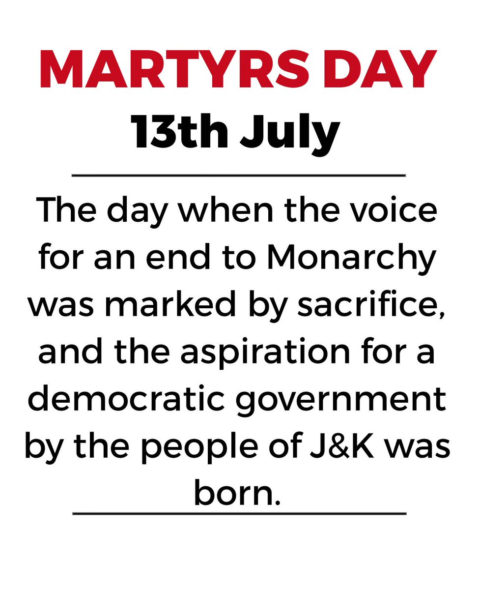 Instead of criticizing #Monarchial govt., I see that people of J&K desired to embrace democracy as a replacement for #Monarchy, mirroring the global trend at that time.

The martyrs of #July13, 1931 stood for the abolition of #Monarchy through making the ultimate sacrifice.