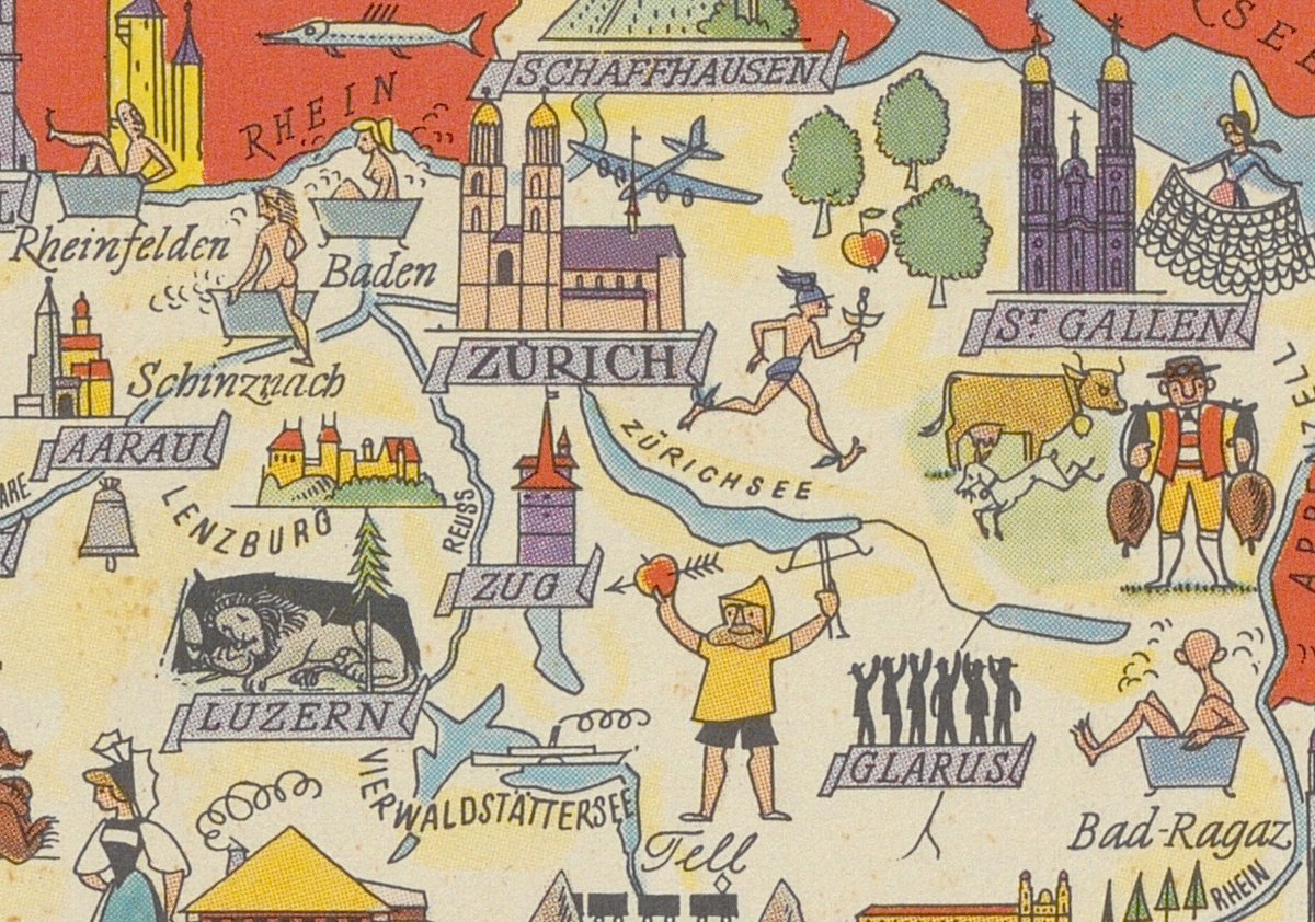 ZBZuerich's tweet photo. Der Zürcher Grafiker Otto M. Müller (1913-2002) gehört zu den bekanntesten Erschaffern von touristischen Bildkarten. Der Schweizerische Blindenverband verwendete in den 1960er-Jahren 12 seiner reich illustrierten Bildkarten für eine Sammelaktion.
https://t.co/iMcrbuB7E2 https://t.co/qp7FgDugWX