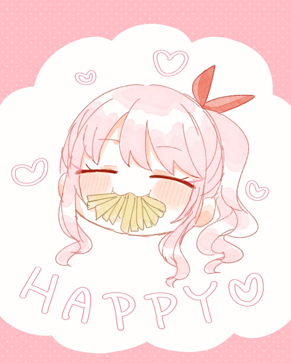 1other closed eyes pink hair solo food heart blush  illustration images
