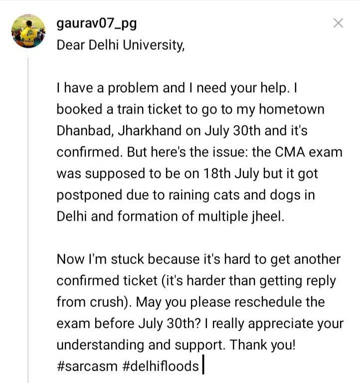 Gauravdhoni_07's tweet image. #DelhiFloods #DelhiRains #DelhiUniversity #sarcasm