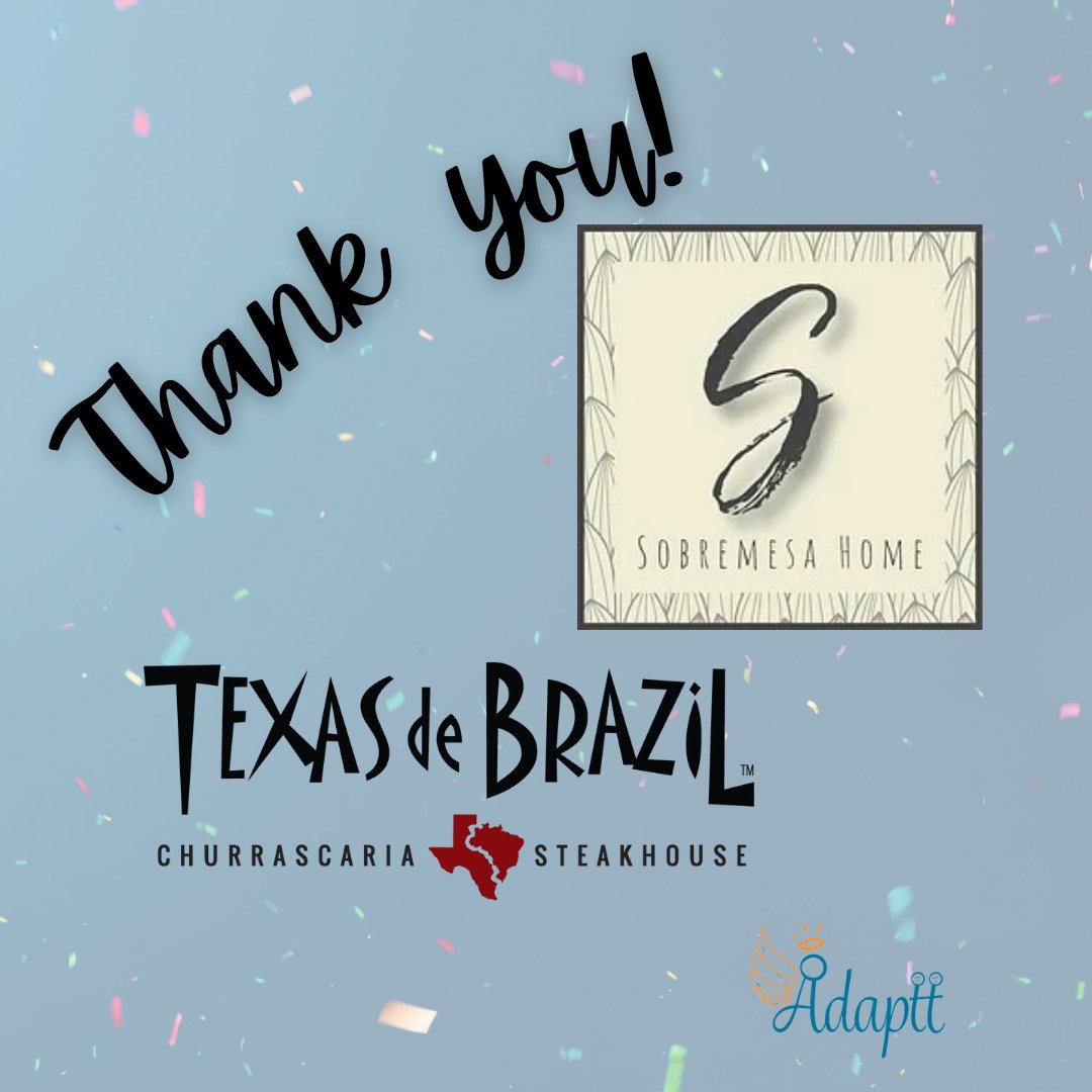 This #thankfulthursday we are truly grateful for the donations from Sobremesa Home and Texas de Brazil. We will have these items up for bid in our silent auction at the gala, Saturday, October 21st!
sobremesahome.wixsite.com/guidebook

#adapttrochester #thankfulthursday #generosity