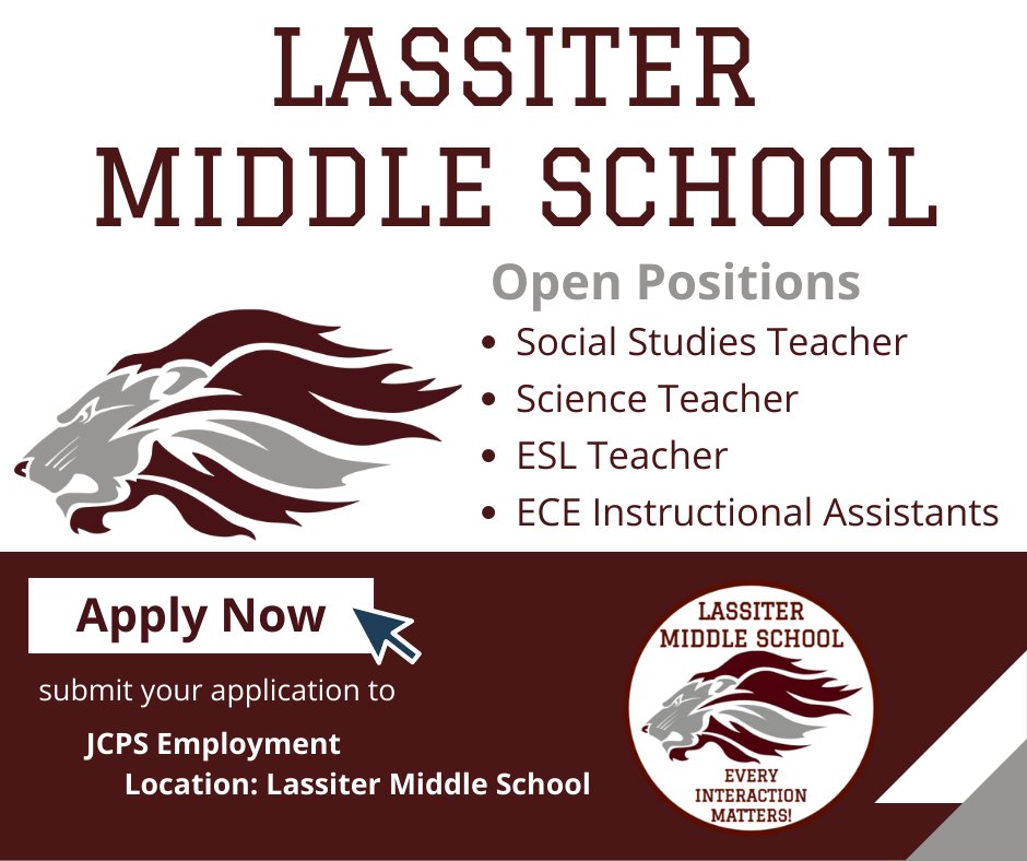 Have you heard? We are hiring! Come work for the Lions and ROAR into the 23-24 school year with the PRIDE!
bit.ly/3riJ0LG