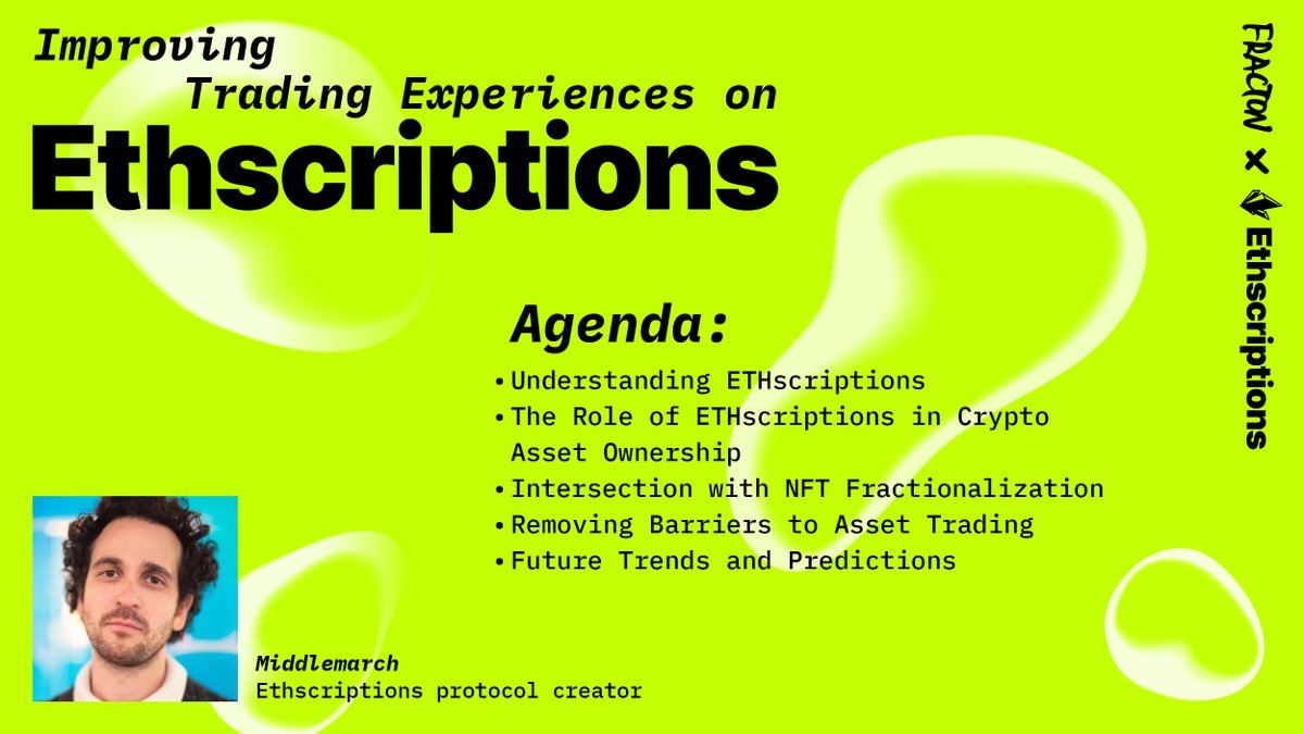 FractonX's tweet image. Stay tuned for our next awesome awesome guest, ETHscriptions!