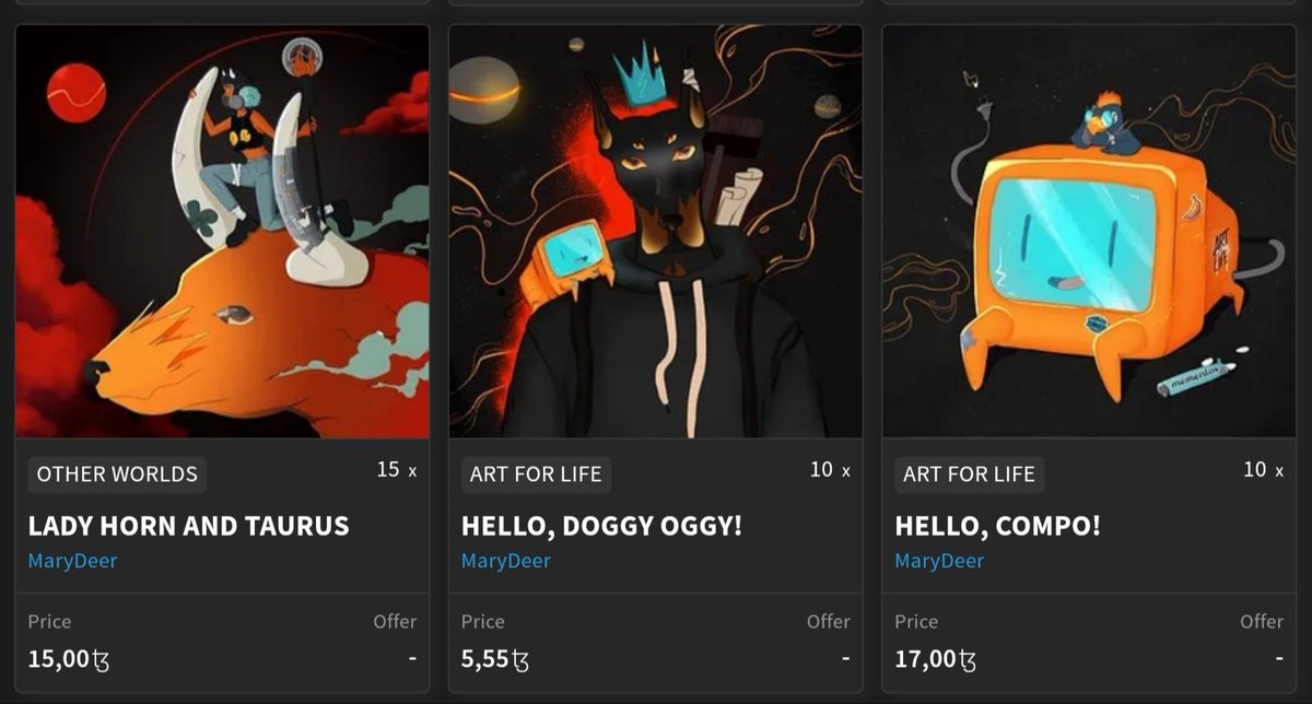 By the way, there are a few more of my artworks on the secondary LEFT HORN AND TAURUS 15xtz HELLO, DOGGY OGGY! 5.55xtz HELLO, COMPO!×2 17xtz(19xtz) From my fren @jointoboheme @vvomert @eli_tatem & enefti.tez ❤‍🔥