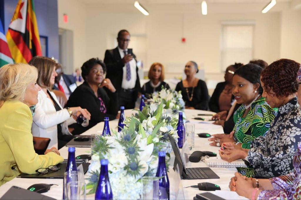 Klawry3's tweet photo. With support from her fellow African 1st ladies and gentlemen, @ZimFirstLady Dr Auxilia Mnangagwa told @FLOTUS that #ZIDERA a policy crafted to economically sanction Zimbabwe is impoverishing the vulnerable women and children. #SanctionsMustGo @USEmbZim @SecBlinken @UN @ZimEye https://t.co/zWh1wAQpkf