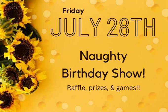 Join me for my special birthday show Friday, July 28th!! We'll have raffles, games, and naughty prizes<a href="/tag/mvsales"class="tags"><span>#mvsales</span></a>
