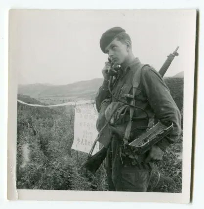 #KoreaSeries A fusilier on the radio at the Military Demarcation Line (MDL), the new land border between North and South Korea after the ceasefire of 27th July 1953. The area either side of the line became known as the Demilitarized Zone (DMZ). <a href="/FusiliersRHQ/">The Fusiliers</a> #ceasefire