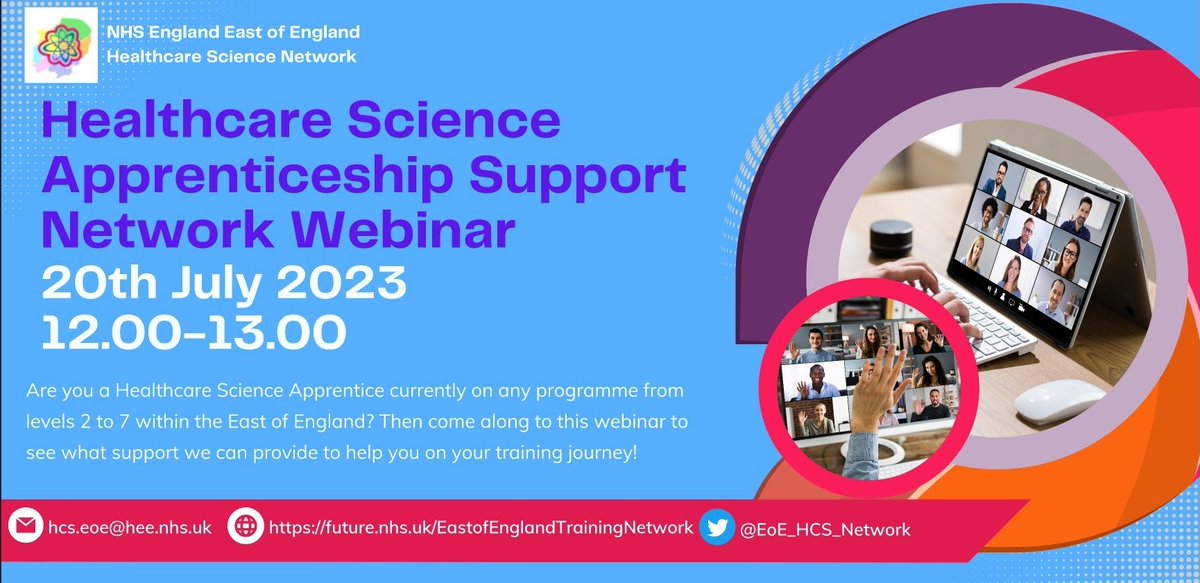 Are you a Healthcare Science Apprentice within the East of England? Join us next Thursday for our first HCS Apprenticeship support network- a forum dedicated to supporting you on your Apprenticeship journey!
Use the below email to request a meeting invite!