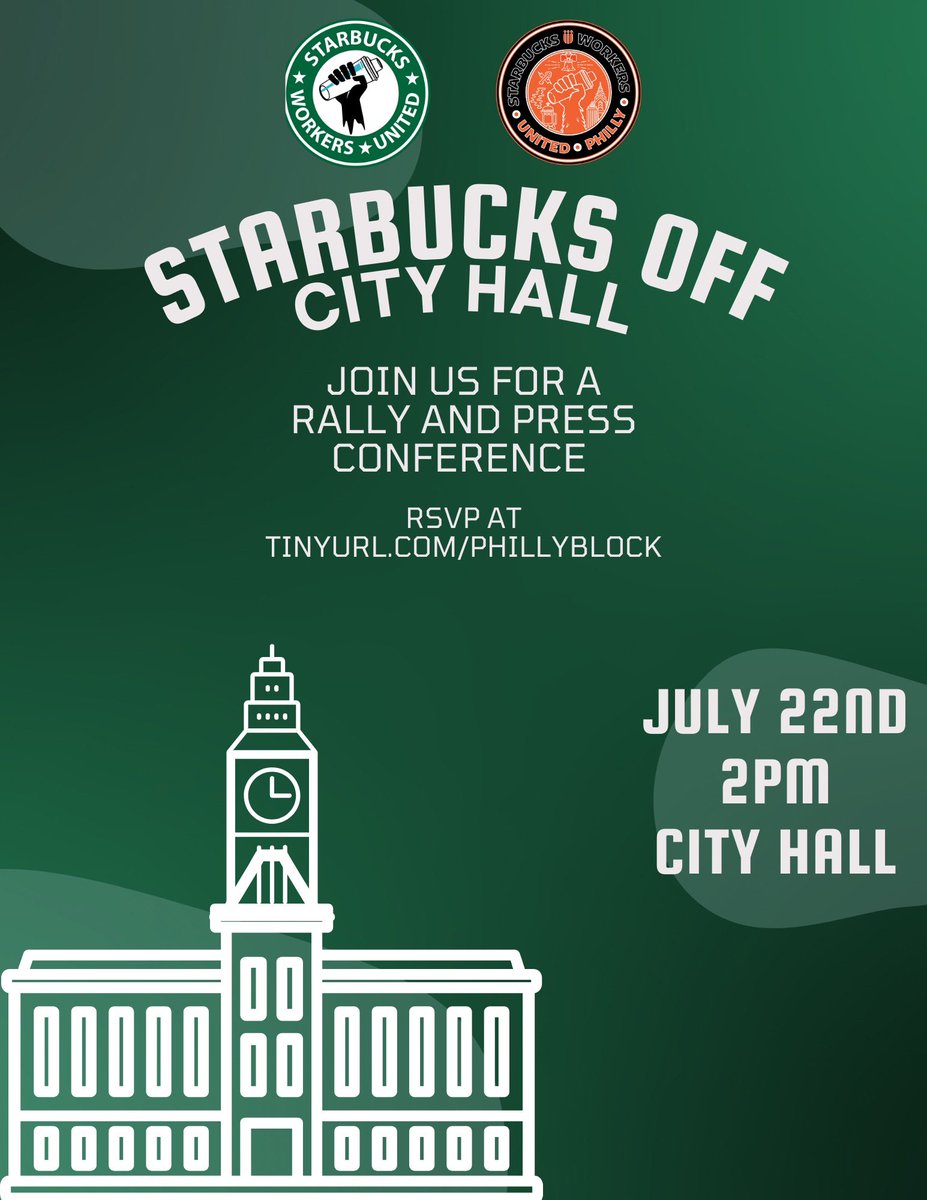 PJBWU's tweet photo. THE SBWU STARBUS IS COMING TO PHILLY!!! 

Mark your calendars for July 22-23 so you can join in on the actions when our campaign bus comes through town! 

Starbucks Off City Hall, July 22
SBWU Block Party, July 23

RSVP at https://t.co/O9IndQHDUb https://t.co/PwS0HhM7IU