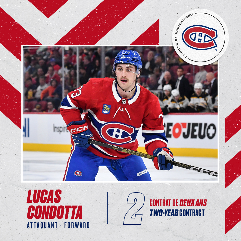 CanadiensMTL's tweet photo. The Canadiens have agreed to terms on two-way contracts for defenseman Nicolas Beaudin and forward Lucas Condotta.

#GoHabsGo