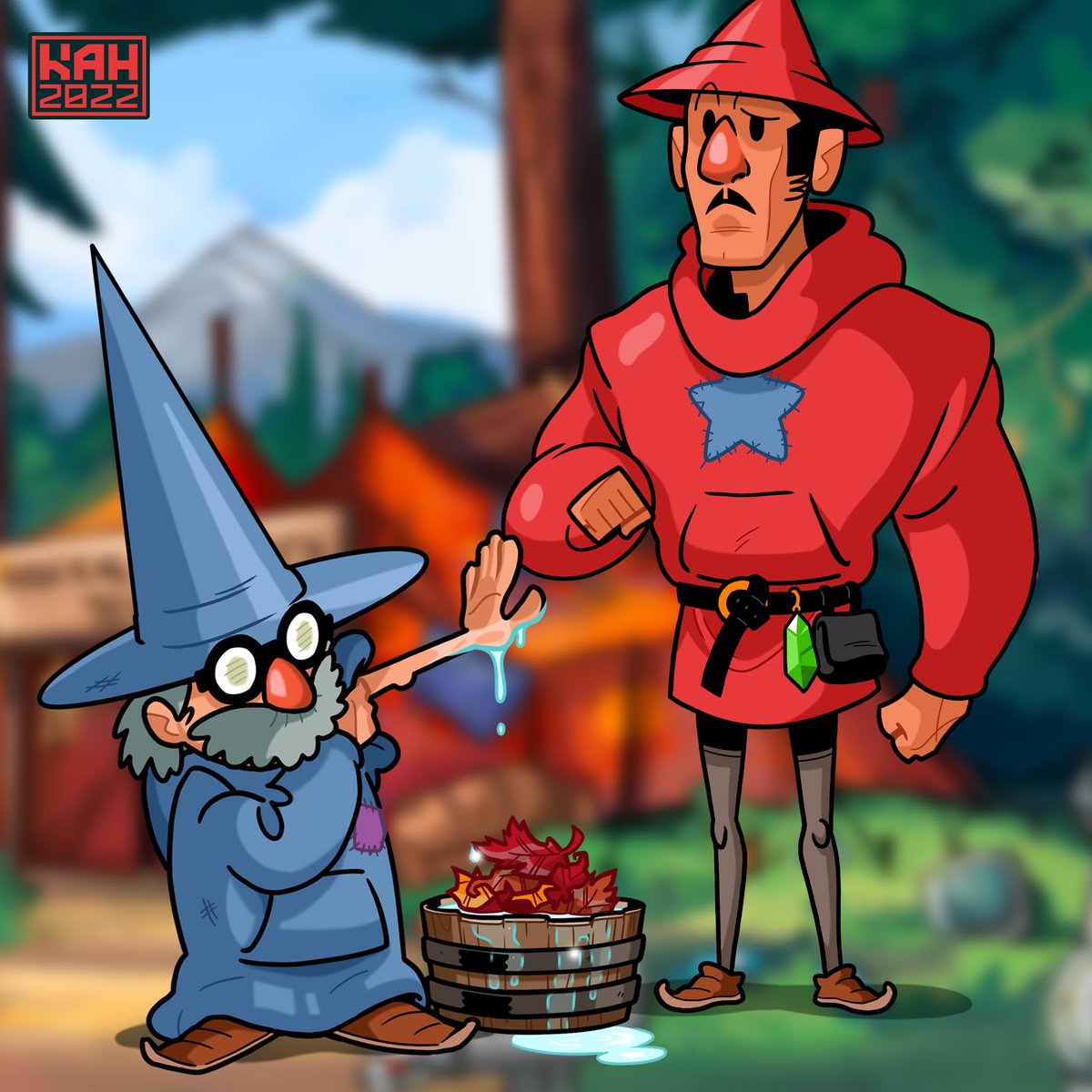 MrHinkleDraws's tweet photo. Mystical Jeremy teaches Malchistimo the magical art of wet maple leaves; inspired by the amazing team over at @PodCube! Digital Art, 2022. #MrHinkleDraws #Art https://t.co/RQoFqcSozu