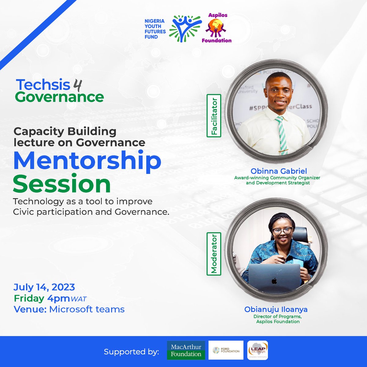 This weekend on our TechSis for Governance training platform, we would be having two exceptional experts mentor participants on the transformative influence of technology on shaping the future of governance.
#thenigeriawewant
#Tech4Gov #DigitalGovernance