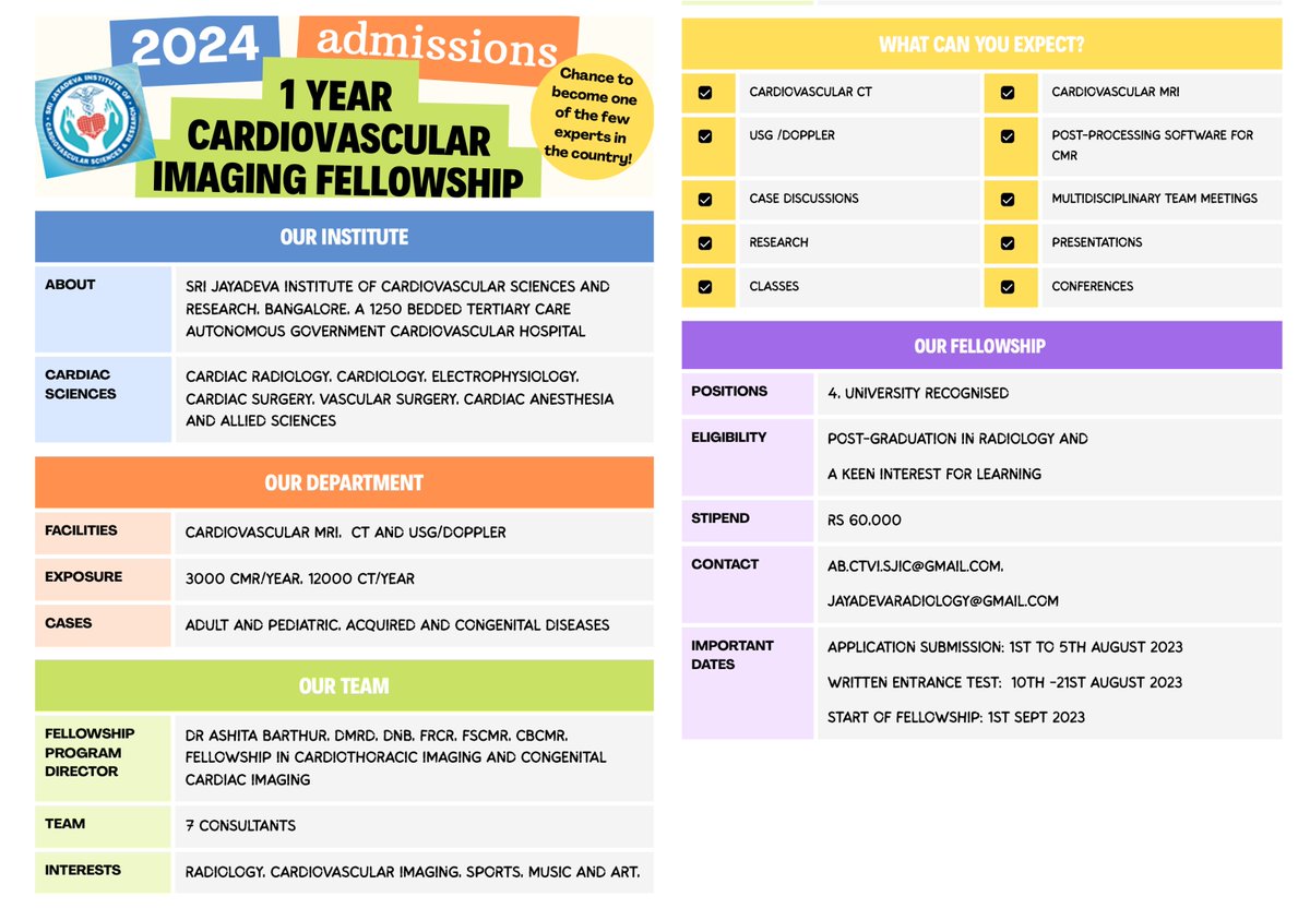 Do you want to be one of the few #cardiovascularimaging #experts in #India? Announcing #admissions for the #2024 batch of the 1-year #cardiovascular #imaging #fellowship. Interested candidates, feel free to contact me.