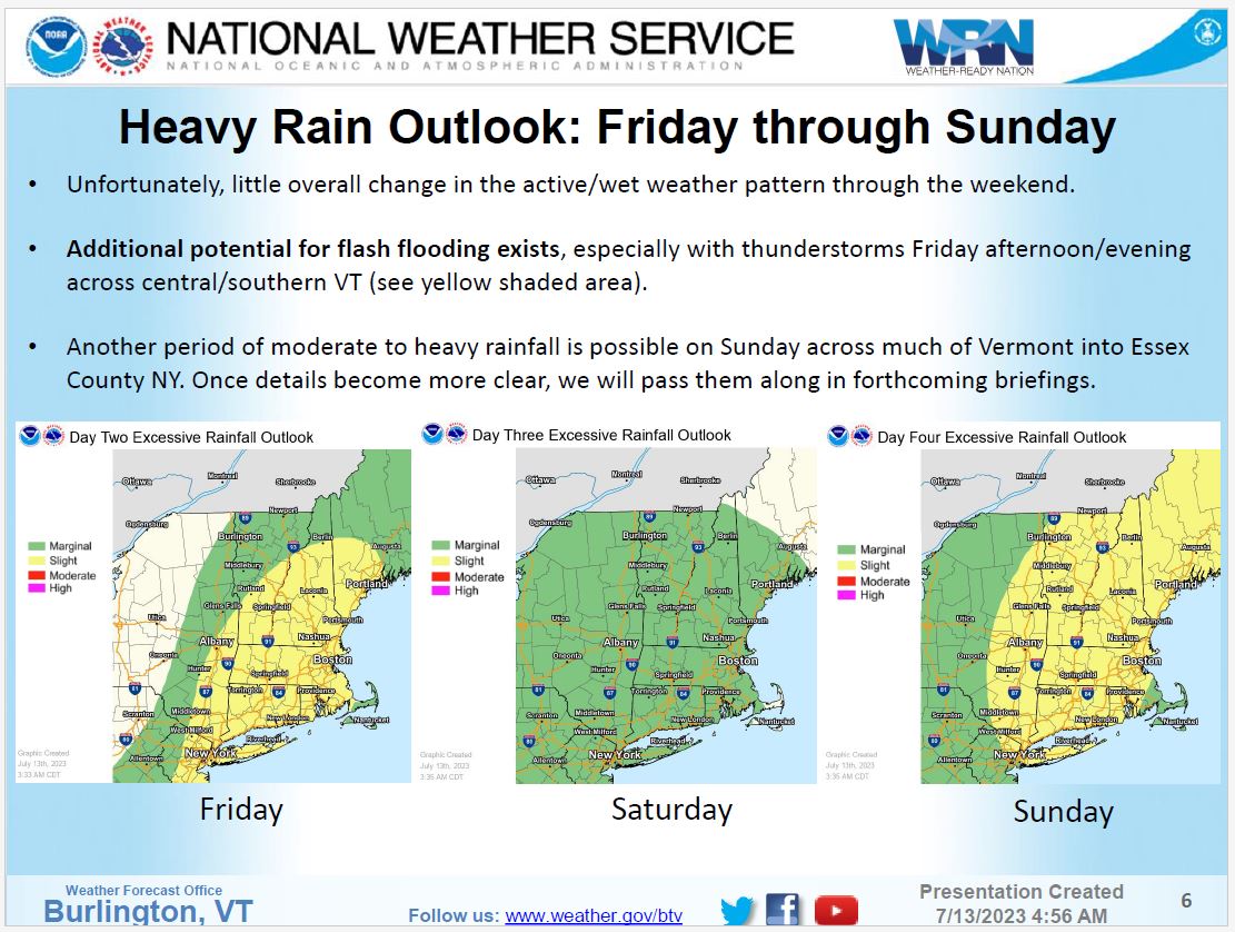 vemvt's tweet photo. As of 5:00am 7/13/2023 from the @NWSBurlington https://t.co/9kk121owrB