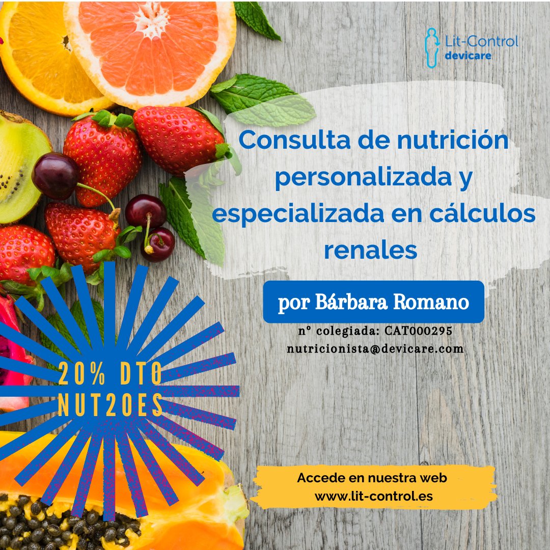 Devicare (@devicare) on Twitter photo Ahora que llega el verano, os recordamos que tenéis disponible nuestro servicio de consulta nutricionista especializada en litiasis, con <a href="/reequilibra/">Bárbara Romano</a>.
Con el código NUT20ES, tus pacientes obtendrán ¡un 20% de descuento en la primera visita!
➡ Visita lit-control.es Ahora que llega el verano, os recordamos que tenéis disponible nuestro servicio de consulta nutricionista especializada en litiasis, con <a href="/reequilibra/">Bárbara Romano</a>.
Con el código NUT20ES, tus pacientes obtendrán ¡un 20% de descuento en la primera visita!
➡ Visita lit-control.es