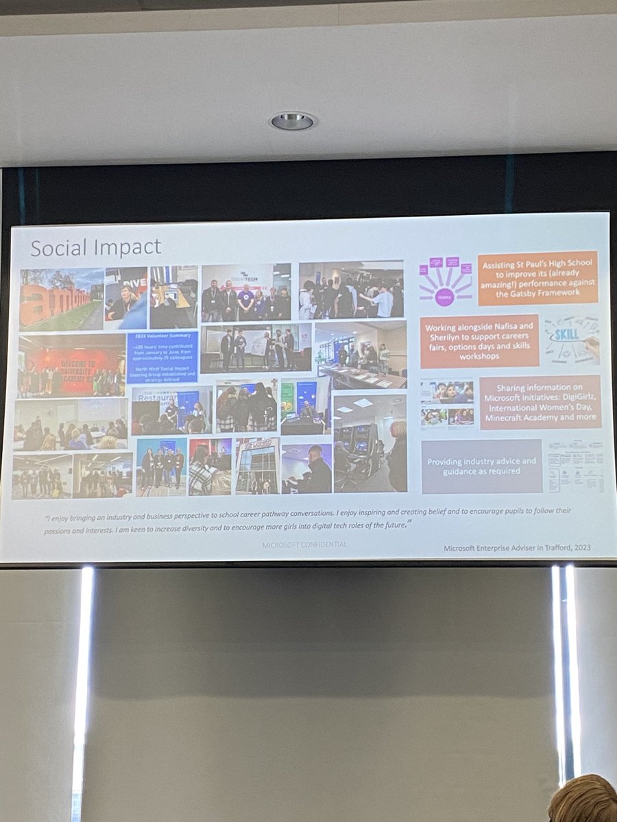A great insight from our #gmenterpriseadviser for @StPaulsRCHigh @LeylandAnna on how @MicrosoftUK are working with the local communities to encourage young people in #tech and the social impact on their work so far @greatermcr