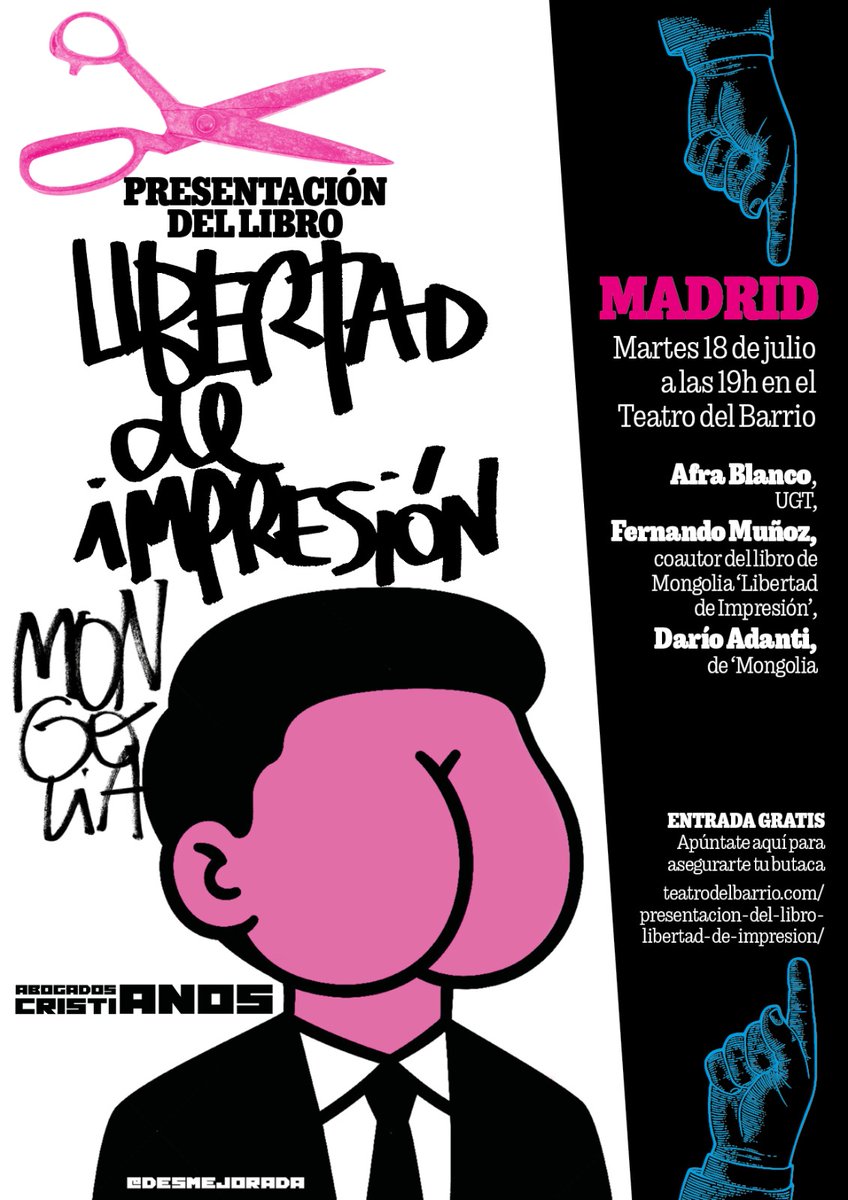 🔥 La semana que viene venirse a la presentación del libro #LibertaddeImpresion de #RevistaMongolia 🗓 El martes 18 de Julio a las 19:00h en el ⁣<a href="/teatrobarrio/">Teatro del Barrio</a>⁣
⁣
🎟 Entrada GRATIS. Apúntate para asegurar tu butaca aquí👉teatrodelbarrio.com/presentacion-d…