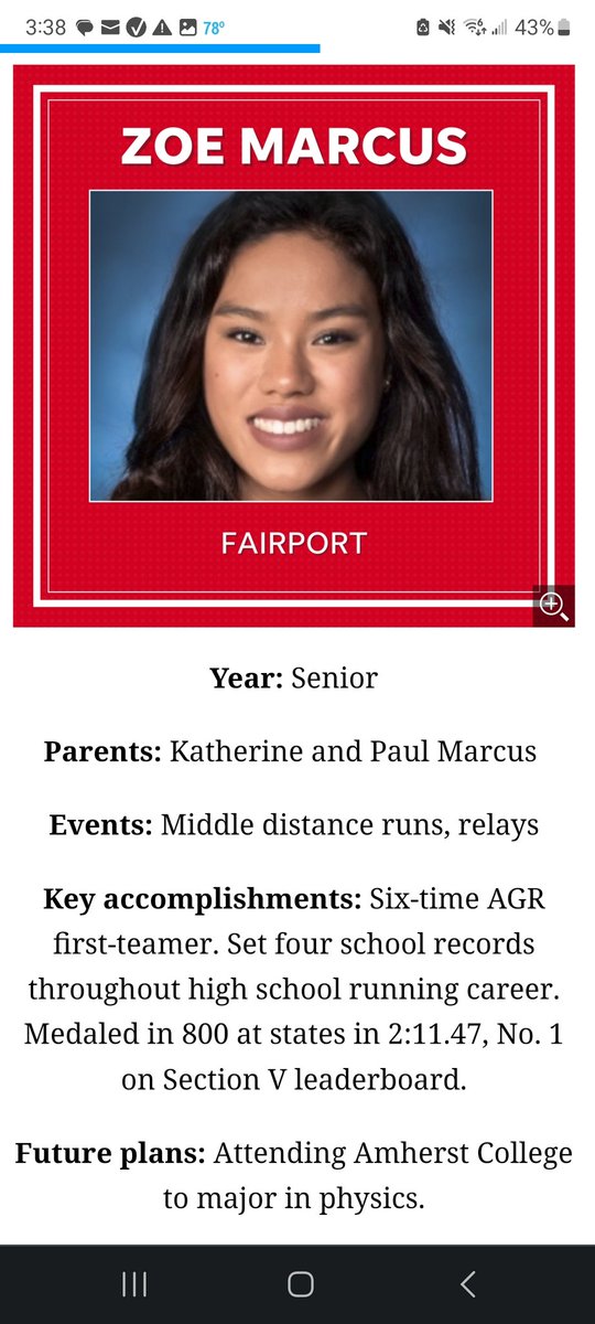 FCSDSports's tweet photo. Congratulations Zoe on a great season and high school career! @fairport_high @FCSDtweets #girlstrackfield https://t.co/DzbirrYtHf
