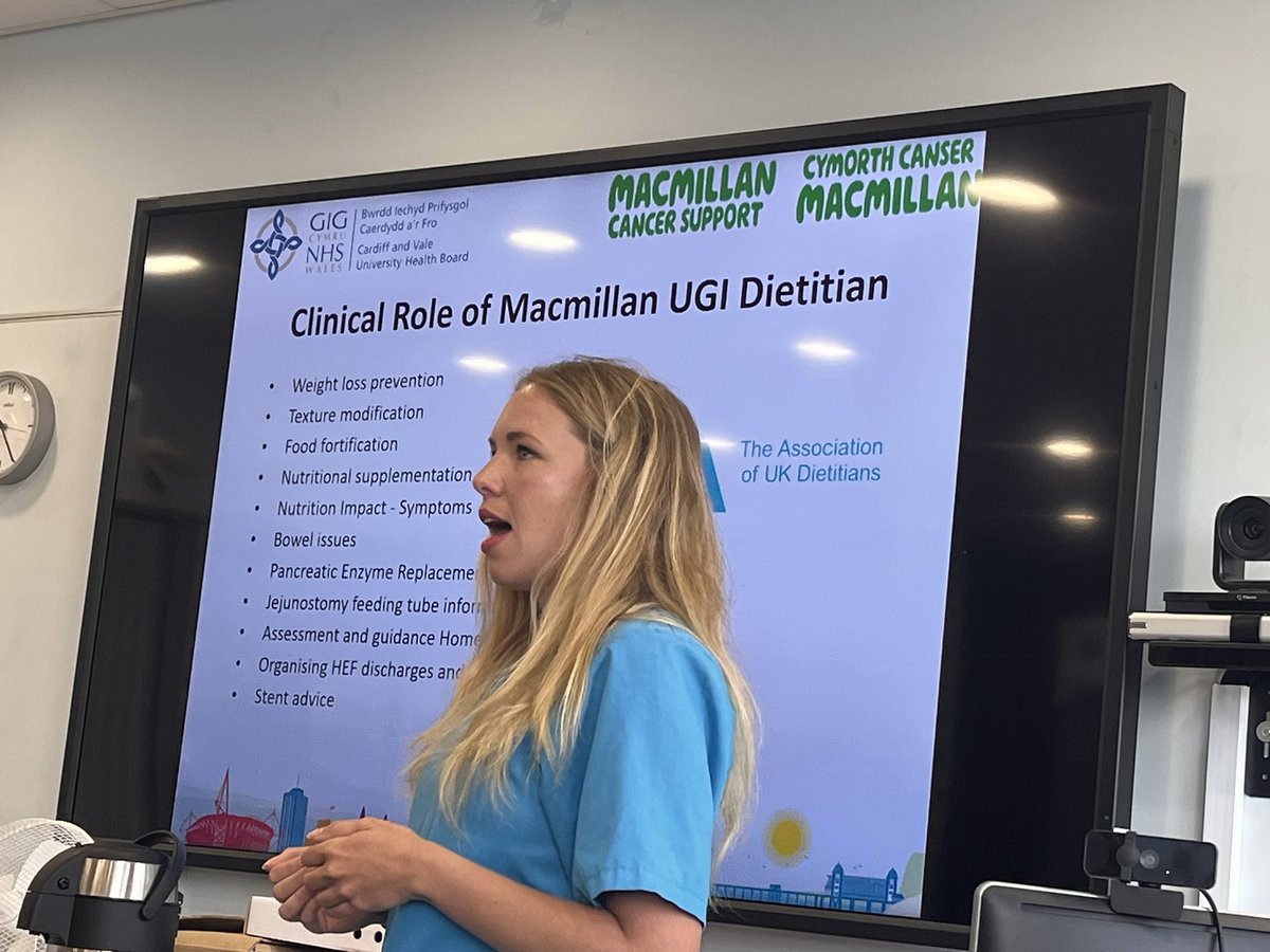 Lyndsey <a href="/bully2308/">Lyndsey Bullock</a>, Macmillan 
 Upper GI CNS and Emily, Macmillan UGI Dietitian. Awesome Macmillan professionals. Patient feedback shared….not a dry eye in the room!  Caring for and supporting people  with cancer, that’s why we do what we do!  💚<a href="/CV_UHB/">Cardiff and Vale University Health Board</a> <a href="/gemmapeters/">Gemma Peters</a>