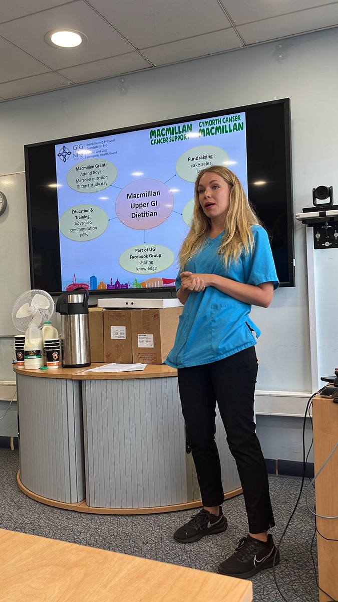 <a href="/EmmyRoseCapener/">Emily Rose Capener</a> flying the Macmillan AHP flag in <a href="/CV_UHB/">Cardiff and Vale University Health Board</a> explaining the importance of her Macmillan Dietitan role and amazing work she has achieved in 2 years thanks to <a href="/macmillancancer/">Macmillan Cancer Support</a>