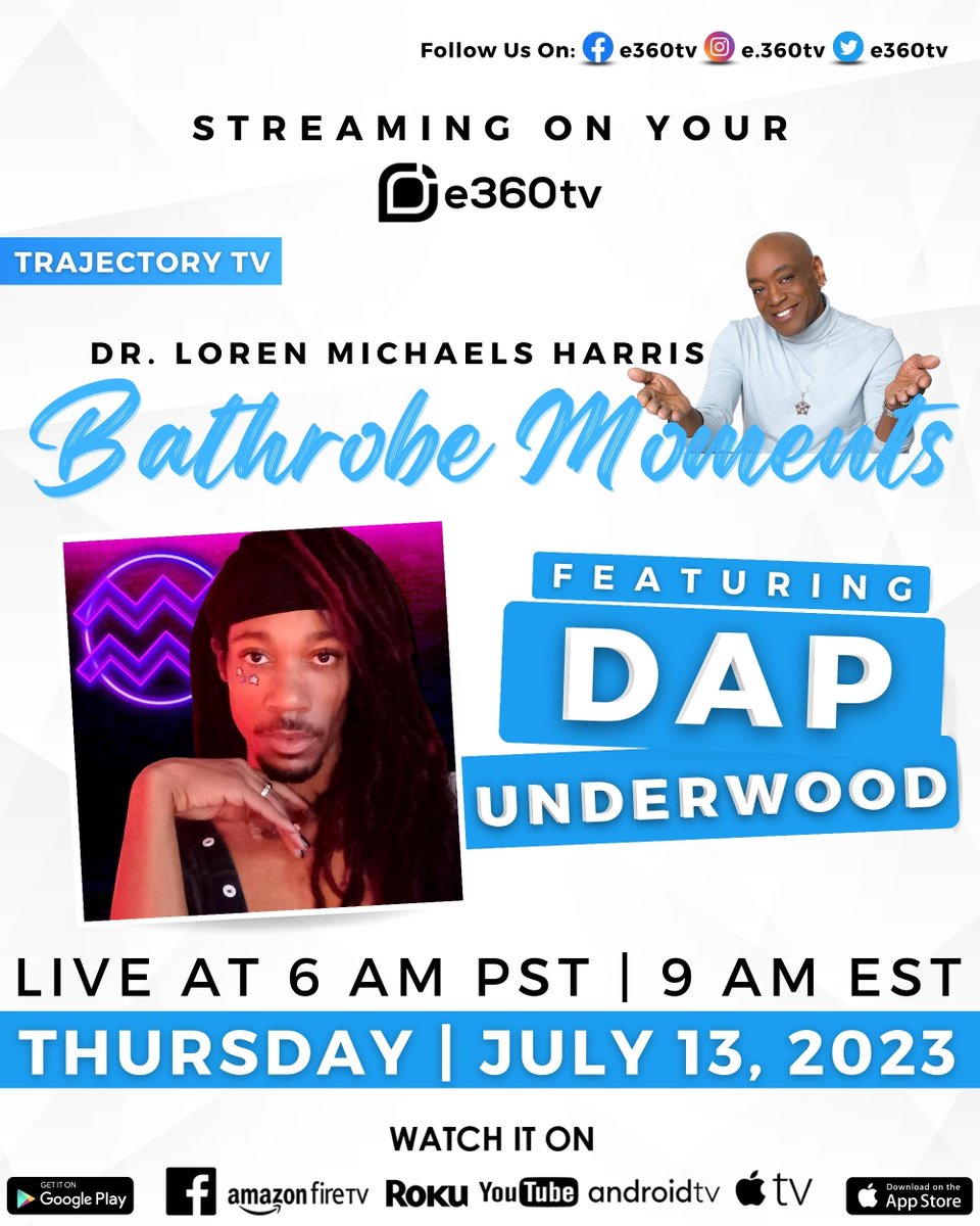 e360tv's tweet photo. Bathrobe Moments heads to the world of Tarot with Dap Underwood!
Live at 6 AM PST | 9 AM PST
Thursday | July 13, 2023 https://t.co/FwxxvVcxtj