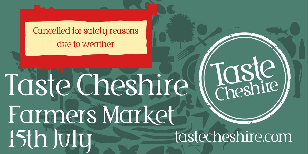 TasteCheshire's tweet photo. Bad news this morning I'm afraid,
The weather forecast for Saturday is for very high gusts of wind and we cannot safely trade. Therefore it is with great regret we must say
TASTE CHESHIRE FARMER'S MARKET IS CANCELLED FOR SATURDAY 15th JULY 2023. 💔 https://t.co/WByOlxxJqy