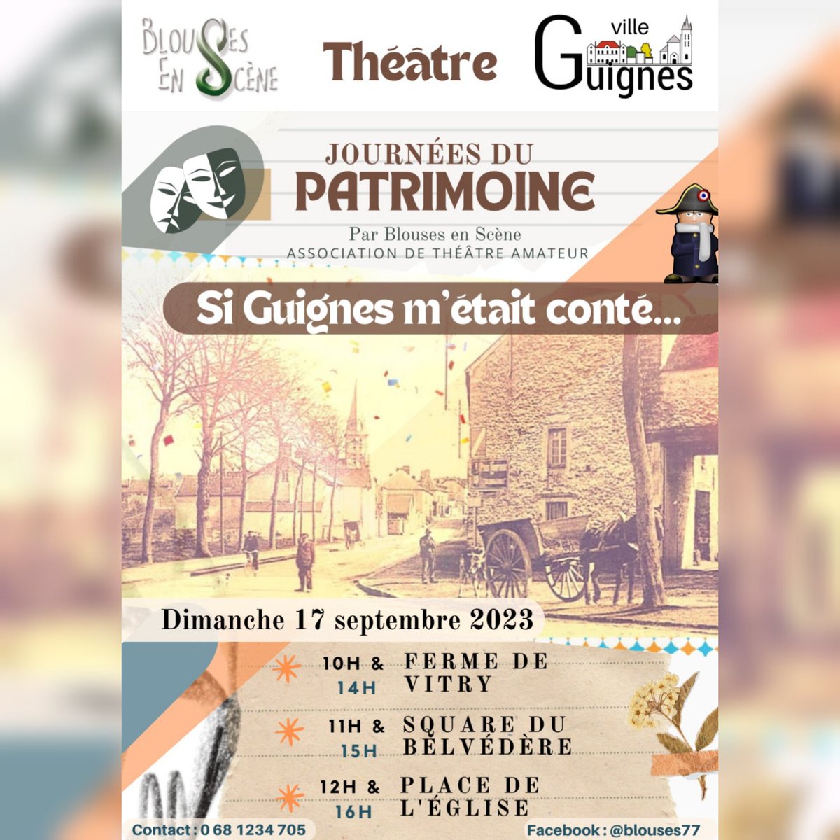 Blouses77's tweet photo. [#JournéesDuPatrimoine] Pour la 40ème édition de la @jep, rien de mieux que non pas 1 mais 💥6 spectacles💥 vivants 💥pour connaître l'#Histoire de #Guignes à travers 🎭 le #théâtre en 3 lieux stratégiques de la ville !
🗓 RDV dim 17/09/23 à 10h !
#SeineetMarne #Patrimoine #vitry https://t.co/699vJx2b2Z