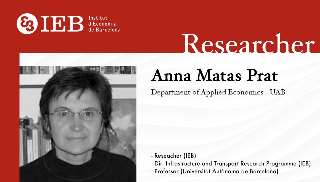 FundacioIEB's tweet image. 👥 Meet the IEB Researchers!

Anna Matas is Professor at the @UABBarcelona and her topics of interest are:
⭕ #TransportEconomics
⭕ #TransportInfrastructures
⭕ #Regulation and competition in transport 

More info about her outputs and CV ⏬
my.mtr.cool/lhhcsxemzp