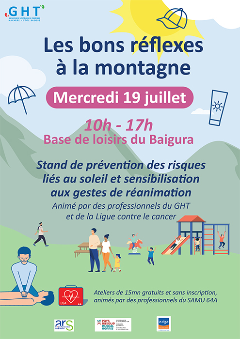 CHCoteBasque's tweet photo. Pays Basque #prévention #soleil #1ersecours #SAMU #Mendionde
Le @CHCoteBasque la @LigueCancer64 et la @CommunautePB s'associent durant tt l'été sur des actions de prévention
RDV le 19 juillet Base de Loisirs du #Baïgurra pour les bons réflexes en montagne
https://t.co/lc6FzVRkKJ https://t.co/8b7efNrF45
