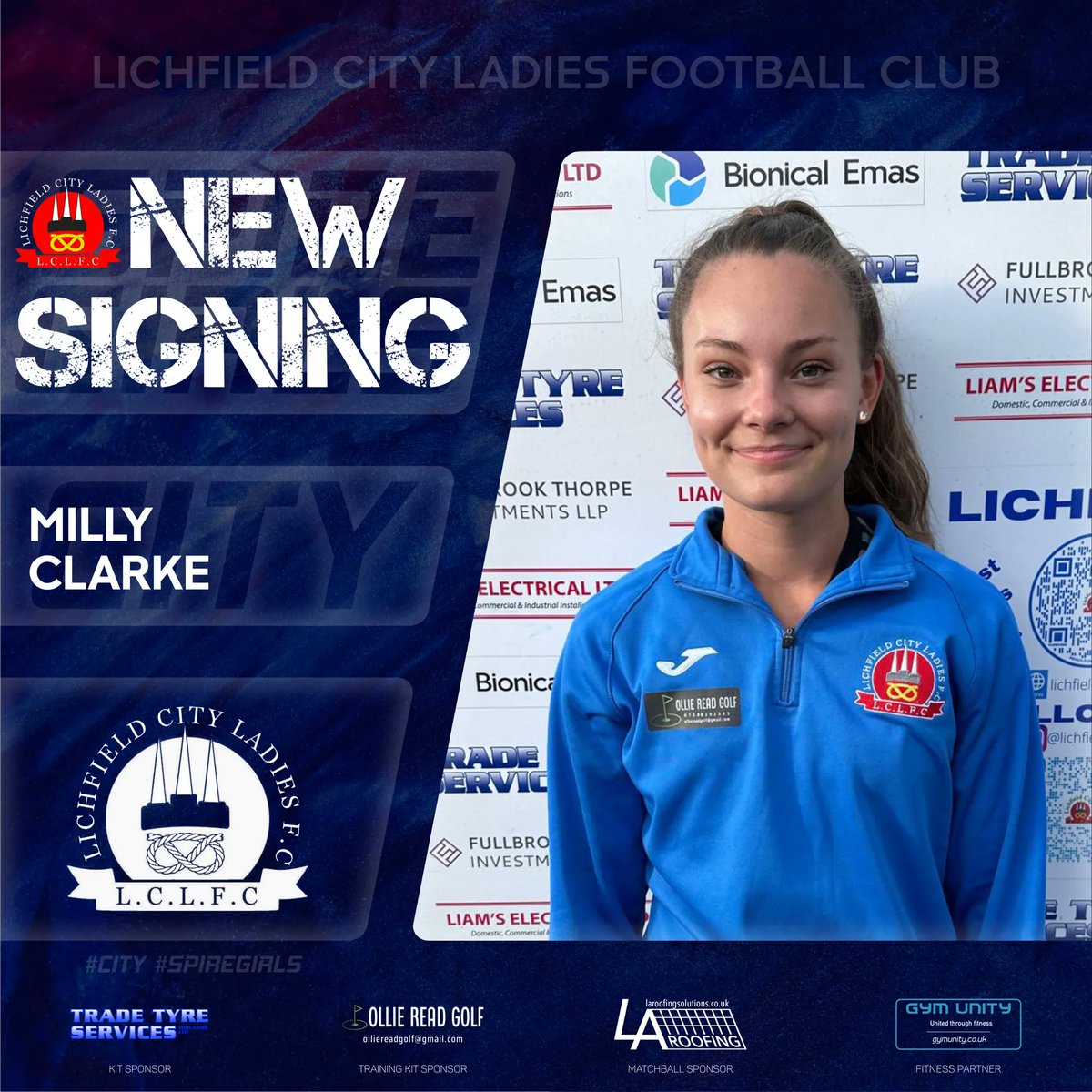 LichfieldWomen's tweet photo. 🔹PLAYER NEWS | Incoming ✍️

WELCOME MILLY! 🤝

We are very pleased to welcome Milly Clarke to the Trade Tyre Community Stadium. The versatile attacker joins City from Burton Albion. 

#SpireGirls #City 🔵⚽️ https://t.co/9lLGZwVKqR