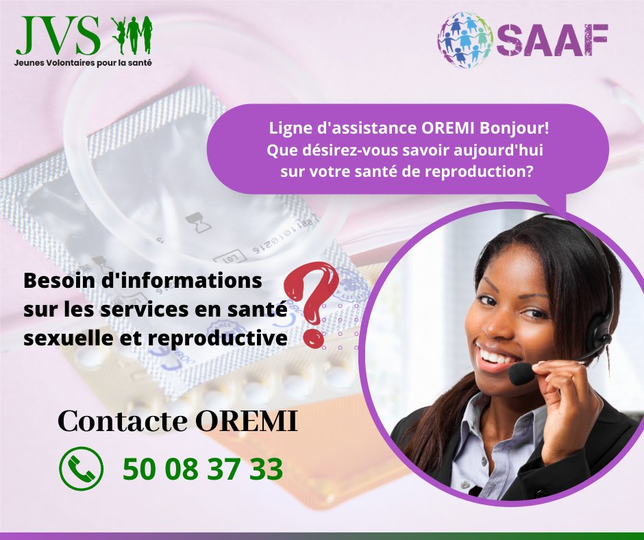 Hey jeune!👋

Que voudrais-tu savoir aujourd'hui sur ta santé de reproduction⁉️
Une question te taraude l'esprit et tu ne sais pas quoi faire ??
Beh OREMI est là pour ça🤩🤗
Contacte-la et tu auras satisfaction. 

#TeleconseilSR #DSSR