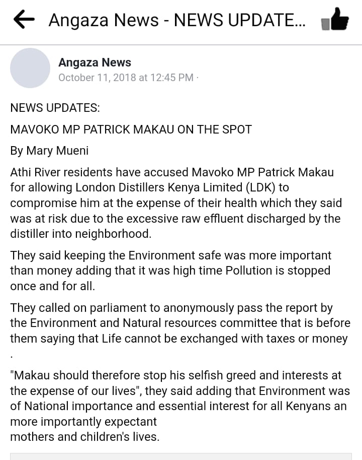 Terriz_Sam's tweet photo. Mavoko MP Patrick Makau, was apprehended this morning by security agencies at his residence following intel linking him to the yesterday chaos in which over 700 young individuals were allegedly hired to engage in looting, theft, vandalism, and disruption of innocent Kenyans' daily activities. 7 people lost their lives. The disturbances also involved damage to government infrastructure, including the protected Expressway.

Makau has gained notoriety for his strong-arm tactics and threats against leaders in Machakos County, employing plata o plomo' approach where those who dare to expose his illicit activities face severe consequences.

In a previous incident in July 2, 2020, Mavoko MP Patrick Makau faced arson charges related to the burning of a police post in Syokimau that was designated as a crime scene following the murder of Lawyer Willie Kimani. However, the case did not progress, highlighting the influence of "plata o plomo." 

Another instance occurred in November 13, 2015, when Governor Alfred Mutua requested the Ethics and Anti-Corruption Commission (EACC) to investigate Makau for his alleged involvement in an attempted land grab of 13,000 acres belonging to a company. Governor Mutua accused Makau, along with other senior officials, of engaging in "massive corruption" regarding the property of the East African Portland Cement Company. Once again, the matter seemed to meet a similar fate under the influence of "plata o plomo."

It comes as no surprise that given the opportunity, MP Patrick Makau would exploit peaceful protests to unleash hooligans. 

He has a history of disruptive behavior, such as when he was evicted from Parliament for refusing to vacate Majority Leader John Mbadi's seat, displaying a confrontational and thuggish approach. 

In 2017, it was reported that the MP purchased a helicopter worth 500 million Kenyan Shillings.

Makau is known to adopt the "plata o plomo" approach to control any development projects in his constituency. For instance, he once rallied Mavoko residents to oppose the fencing of Nairobi National Park in Embakasi village. 

It's also alleged that he maintains a compromise office within his own office, which investors must navigate before initiating any business in his jurisdiction. 

In October 2018, Athi River residents accused Makau of compromising their health by allowing London Distillers Kenya Limited (LDK) to discharge excessive raw effluent into the neighborhood.

Today, Makau's arrest in connection with the demonstrations that resulted in extensive destruction of government and private properties serves as an example of the consequences leaders face when they abuse their power to incite tribal conflicts and adopt thuggish leadership tactics.