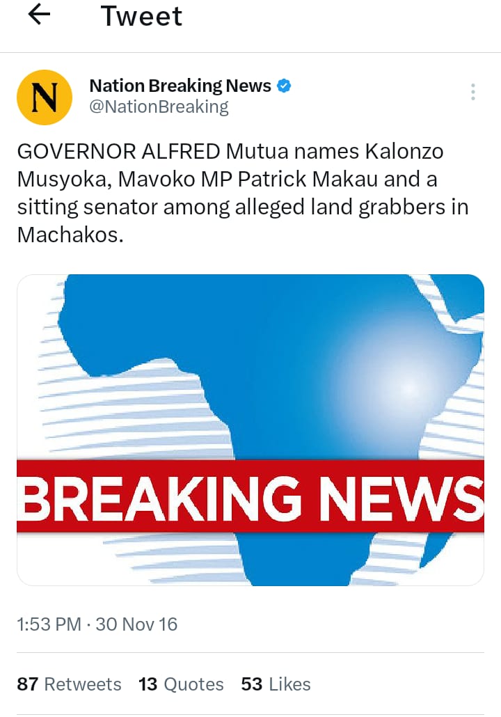 Terriz_Sam's tweet photo. Mavoko MP Patrick Makau, was apprehended this morning by security agencies at his residence following intel linking him to the yesterday chaos in which over 700 young individuals were allegedly hired to engage in looting, theft, vandalism, and disruption of innocent Kenyans' daily activities. 7 people lost their lives. The disturbances also involved damage to government infrastructure, including the protected Expressway.

Makau has gained notoriety for his strong-arm tactics and threats against leaders in Machakos County, employing plata o plomo' approach where those who dare to expose his illicit activities face severe consequences.

In a previous incident in July 2, 2020, Mavoko MP Patrick Makau faced arson charges related to the burning of a police post in Syokimau that was designated as a crime scene following the murder of Lawyer Willie Kimani. However, the case did not progress, highlighting the influence of "plata o plomo." 

Another instance occurred in November 13, 2015, when Governor Alfred Mutua requested the Ethics and Anti-Corruption Commission (EACC) to investigate Makau for his alleged involvement in an attempted land grab of 13,000 acres belonging to a company. Governor Mutua accused Makau, along with other senior officials, of engaging in "massive corruption" regarding the property of the East African Portland Cement Company. Once again, the matter seemed to meet a similar fate under the influence of "plata o plomo."

It comes as no surprise that given the opportunity, MP Patrick Makau would exploit peaceful protests to unleash hooligans. 

He has a history of disruptive behavior, such as when he was evicted from Parliament for refusing to vacate Majority Leader John Mbadi's seat, displaying a confrontational and thuggish approach. 

In 2017, it was reported that the MP purchased a helicopter worth 500 million Kenyan Shillings.

Makau is known to adopt the "plata o plomo" approach to control any development projects in his constituency. For instance, he once rallied Mavoko residents to oppose the fencing of Nairobi National Park in Embakasi village. 

It's also alleged that he maintains a compromise office within his own office, which investors must navigate before initiating any business in his jurisdiction. 

In October 2018, Athi River residents accused Makau of compromising their health by allowing London Distillers Kenya Limited (LDK) to discharge excessive raw effluent into the neighborhood.

Today, Makau's arrest in connection with the demonstrations that resulted in extensive destruction of government and private properties serves as an example of the consequences leaders face when they abuse their power to incite tribal conflicts and adopt thuggish leadership tactics.