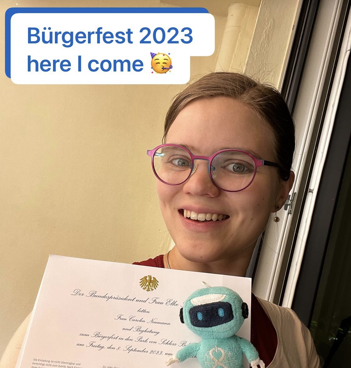 Yay, Bitsy wird denn #Bundespräsidenten treffen, ich auch 🥳🤩
#Ehrenamt bei der GI lohnt sich 🙂🙃

<a href="/IT_Frauen/">GI Frauen und Informatik</a> <a href="/byte_challenge/">BYTE Challenge</a> <a href="/informatikradar/">Gesellschaft für Informatik e.V.</a>