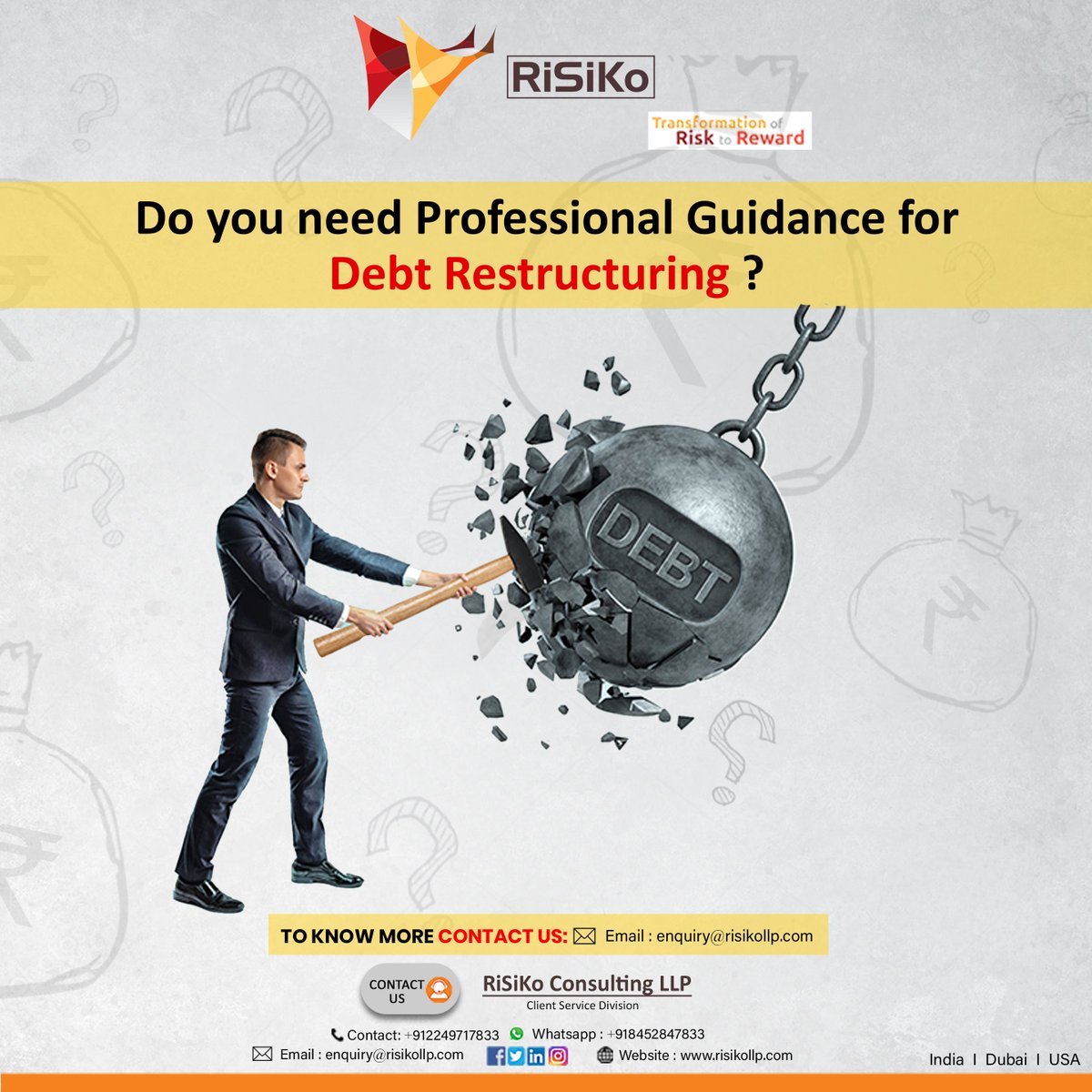 RiSiKollp's tweet photo. Do you need professional guidance for debt restructuring?
Contact Us
Email- Enquiry@risikollp.com
.
.
.
.
.
#Risikollp #guidance #debt #consulting #contactus #restructuring #accounting #consultant #financial #management #forensic #crisismanagement #audit #retainership #india https://t.co/RdxZNjSx7O