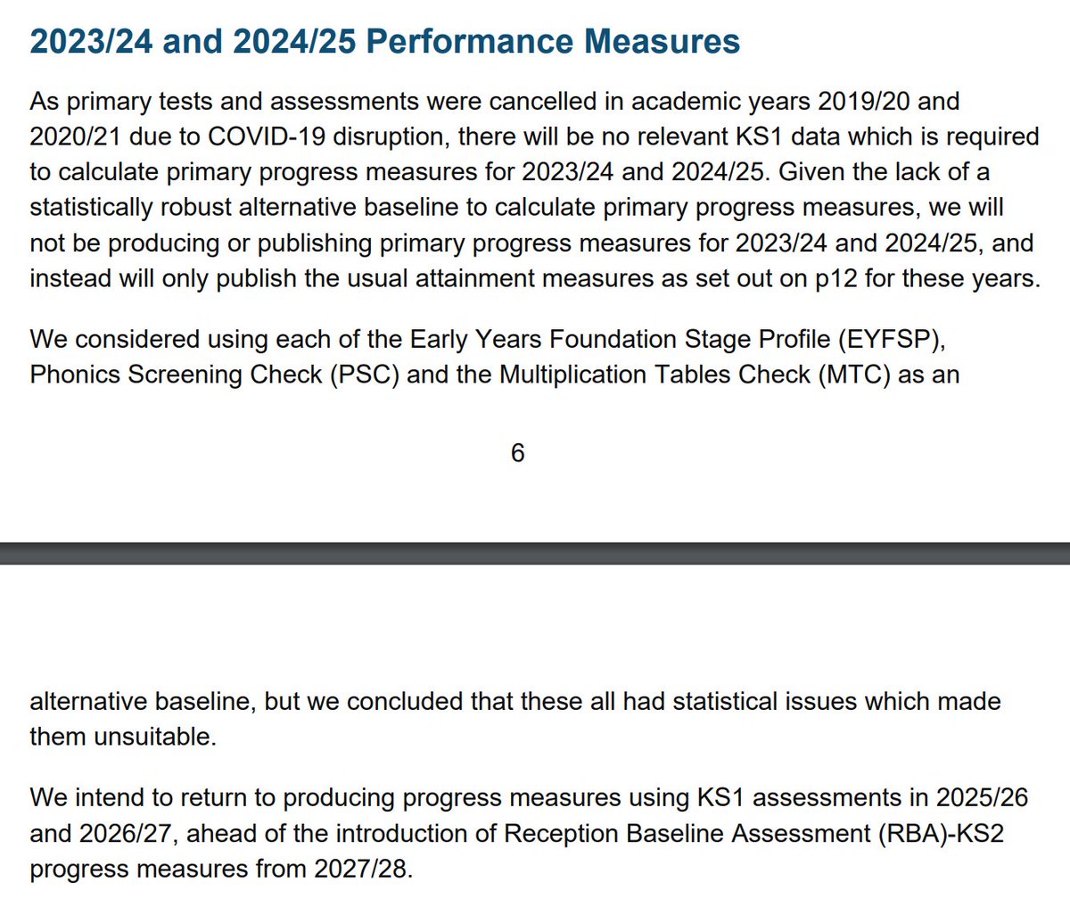 *BREAKING NEWS* An proper school data update: DfE confirms no primary school progress measures for 2023/24 and 2024/25 due to 'statistical issues' with alternative baselines. Thanks TF for the alert. 

p6 assets.publishing.service.gov.uk/government/upl…

p.s. they could just scrap progress measures 😏