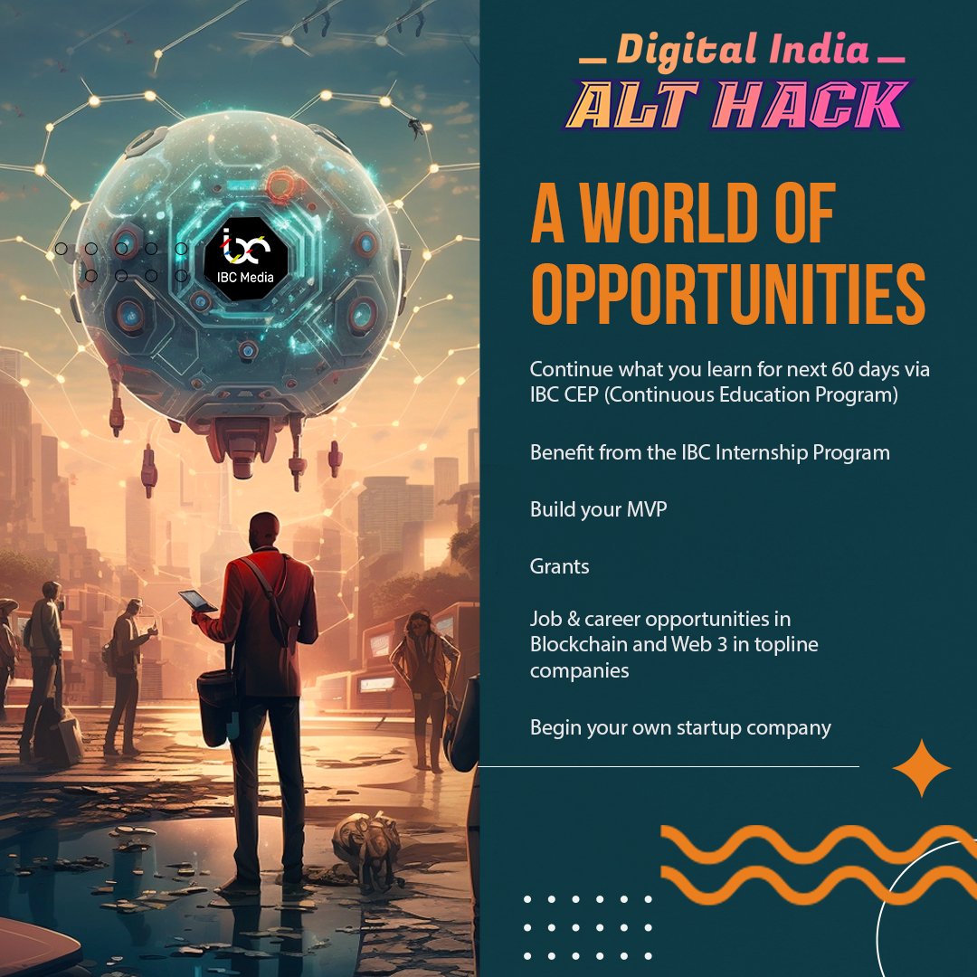 IBCMedia_'s tweet photo. Looking for a Web 3 career? #IBCDigitalIndiaAltHack
In partnership with @GoI_MeitY @_DigitalIndia 8-day full cycle bootcamp
✅Orientation, Education &amp; Training
✅Ideation &amp; Guided Building
✅Certificates, Grants &amp; Job opportunities in Web3

Success stories https://t.co/SP6icaXOqR https://t.co/mVnEZjIWNB
