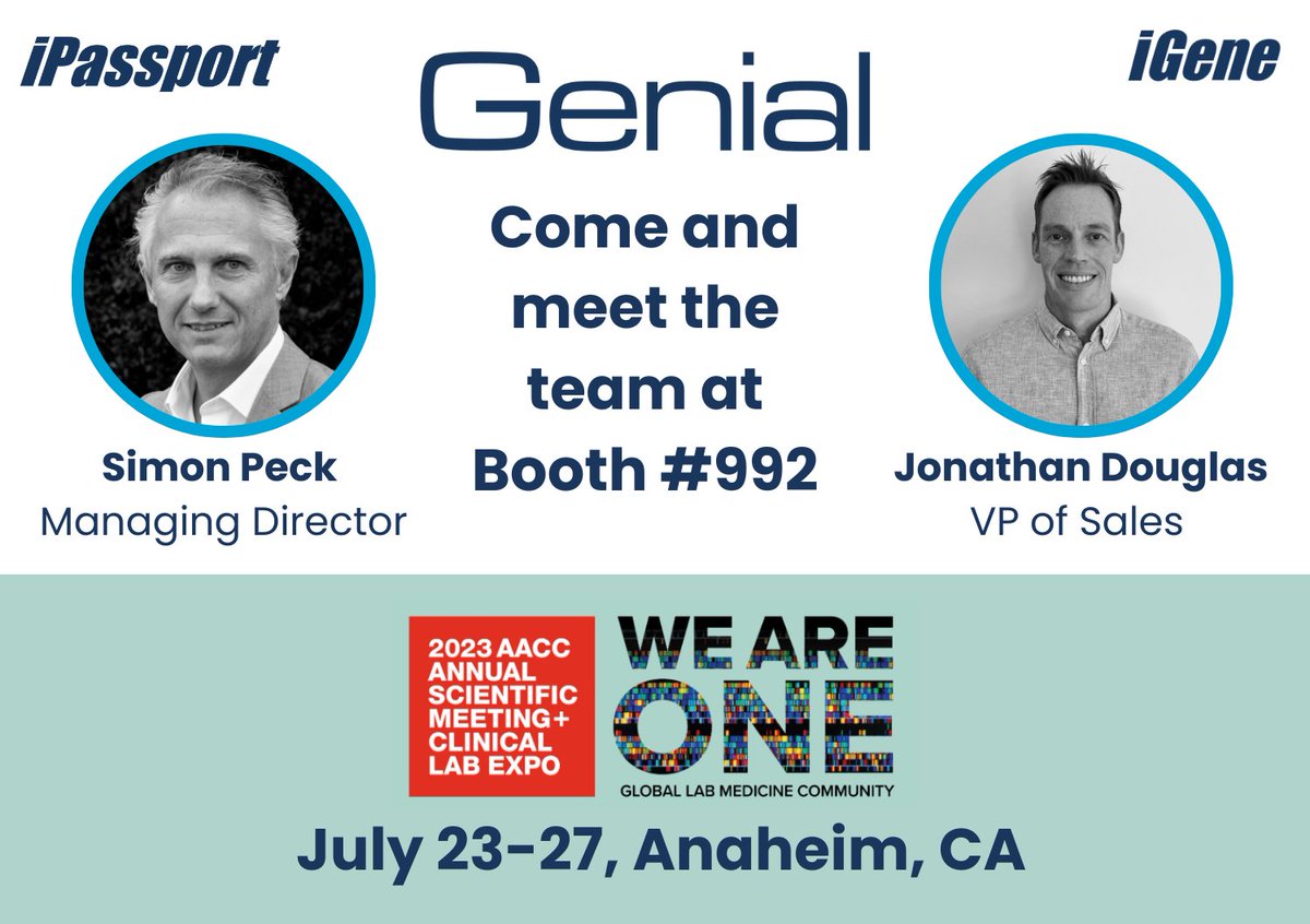 talktogenial's tweet photo. We are looking forward to attending @Clin_Chem_AACC  #2023AACC later this month. Come along and meet the team at Booth #992. You can find out more about us and our products here https://t.co/VdTyTxAY0k See you there! https://t.co/GAFnyIiU43