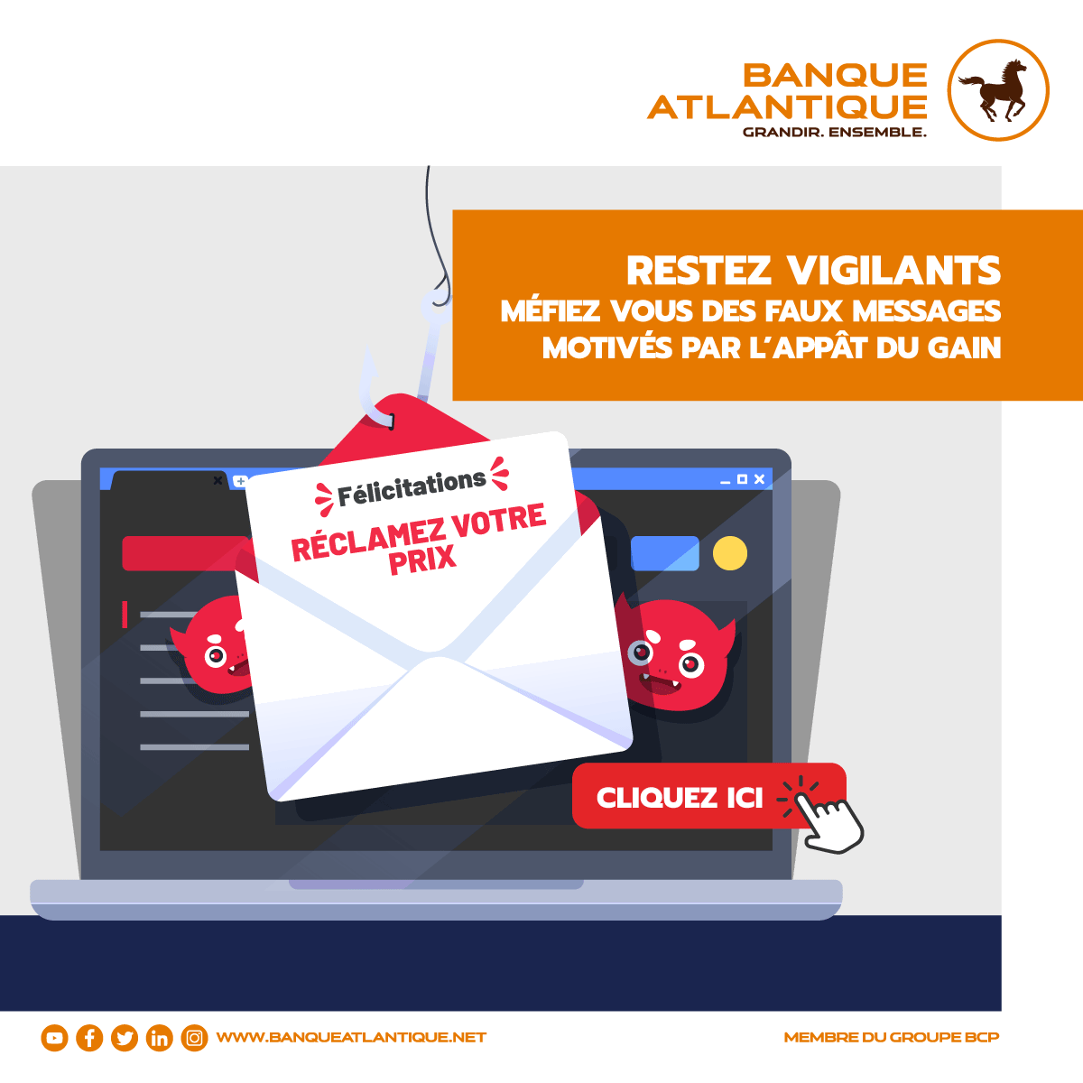🚨⚠️🎁 Restez vigilants !

Ne vous laissez pas tromper par des messages prétendant que vous avez remporté un prix🎁❌

Ces astuces sont souvent utilisées par des personnes malintentionnées pour vous faire cliquer sur des liens malveillants et voler vos informations personnelles