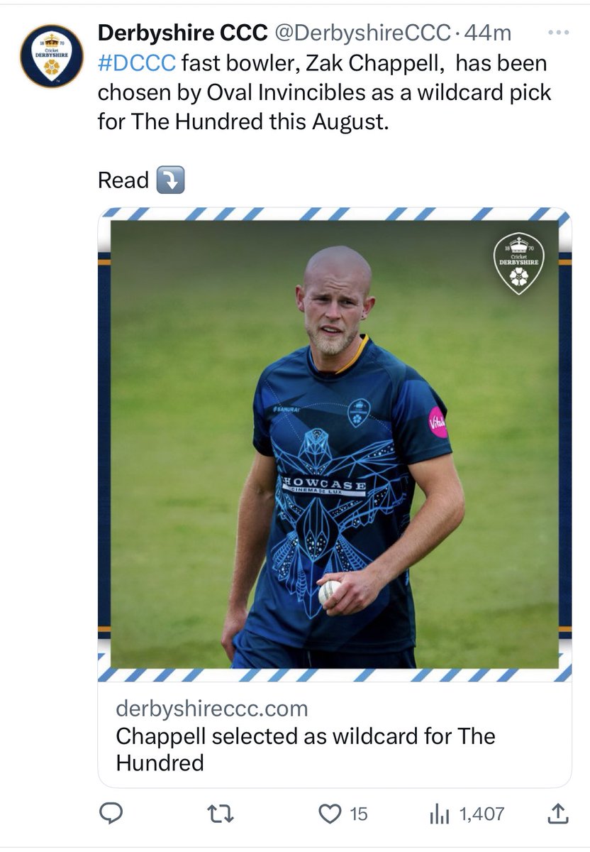 InviseLimited's tweet photo. Great to see our sponsored @DerbyshireCCC player being selected to play in The Hundred. Congratulations Zak! https://t.co/Z1eHHYQ3x2