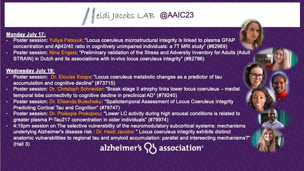 The Jacobs Lab (aka the Blue Spotters) is ready for the #AAIC23, come and share your thoughts on our work on the #locuscoeruleus 🔵, sleep and stress in Alzheimer's disease!