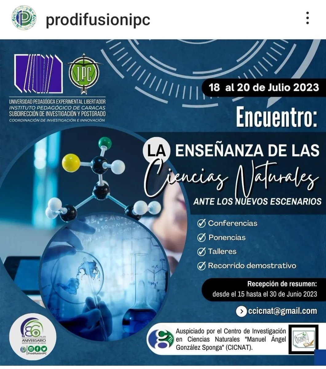 CacaitoPuro's tweet photo. Entre el 18 y el 20 de julio se celebrará en el Instituto Pedagógico de Caracas, un Encuentro sobre Enseñanza de las Ciencias Naturales. Con modalidad mixta, es auspiciado por el Centro de Investigación de Ciencias Naturales Manuel Ángel González Sponga. Aquí los datos 👇 https://t.co/kjH4kaY7oi