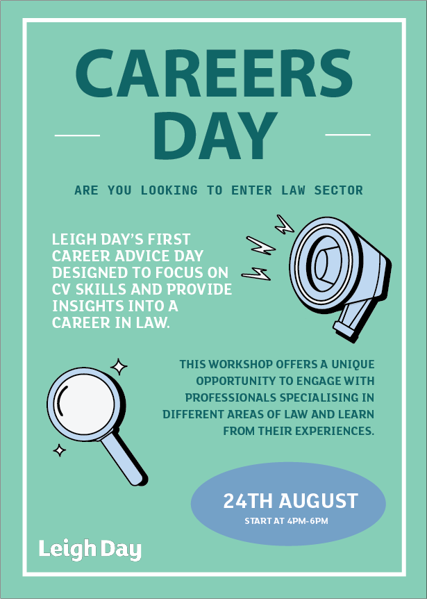 Are you a school or college leaver interested in a career in the legal sector? We are offering 50 successful applicants a range of sessions presented by our experienced colleagues from all areas of the business. Apply via our website to secure a spot: leighdaylaw.info/careersday