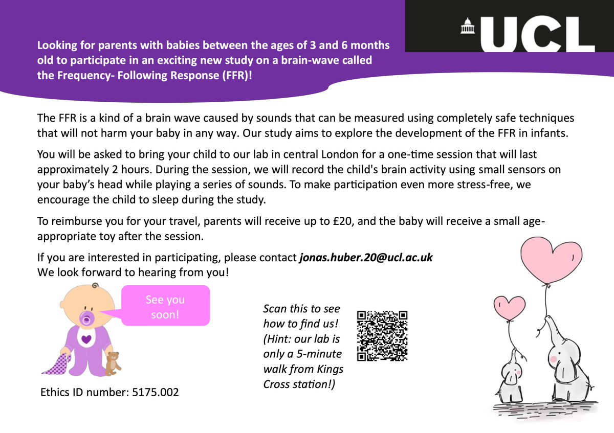 Jonas Huber (@jonashuber347) on Twitter photo ❗️Take part in an exciting study at University College London with your baby!❗️
🧠👶How do baby brains react to sounds?
🔊🙇♂️We are looking at brain waves while playing different sounds to babies.
📍BabyLab (UCL, London)
📩 jonas.huber.20@ucl.ac.uk or DM to register ❗️Take part in an exciting study at University College London with your baby!❗️
🧠👶How do baby brains react to sounds?
🔊🙇♂️We are looking at brain waves while playing different sounds to babies.
📍BabyLab (UCL, London)
📩 jonas.huber.20@ucl.ac.uk or DM to register