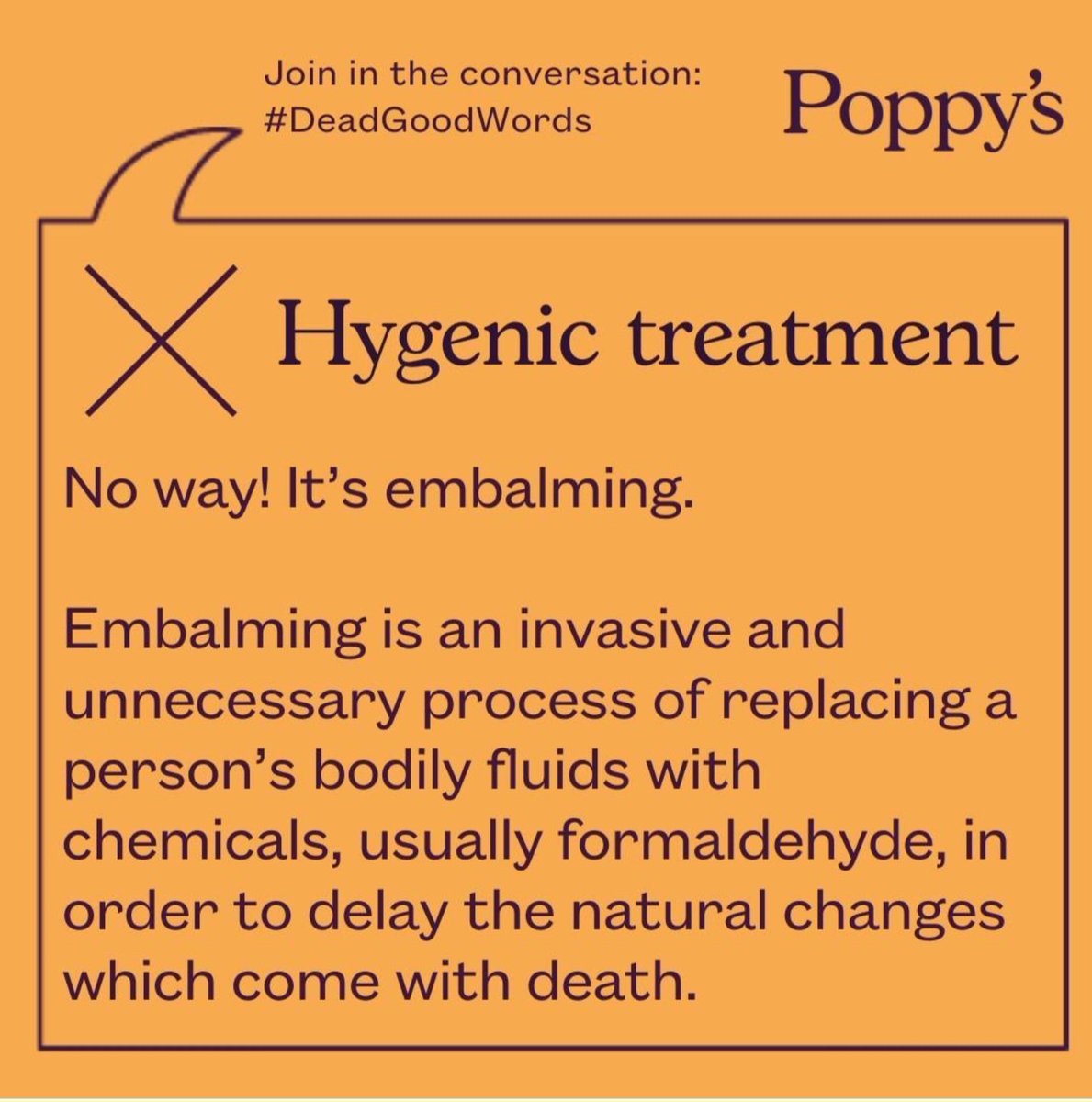PoppyMardall's tweet photo. Aahhh this makes me so mad! Embalming is invasive, toxic & unnecessary. It is mis-sold & most people have no idea what it entails. Learn more here: https://t.co/xMWToZvHls #DeadGoodWords https://t.co/Nv8fi3XiPk