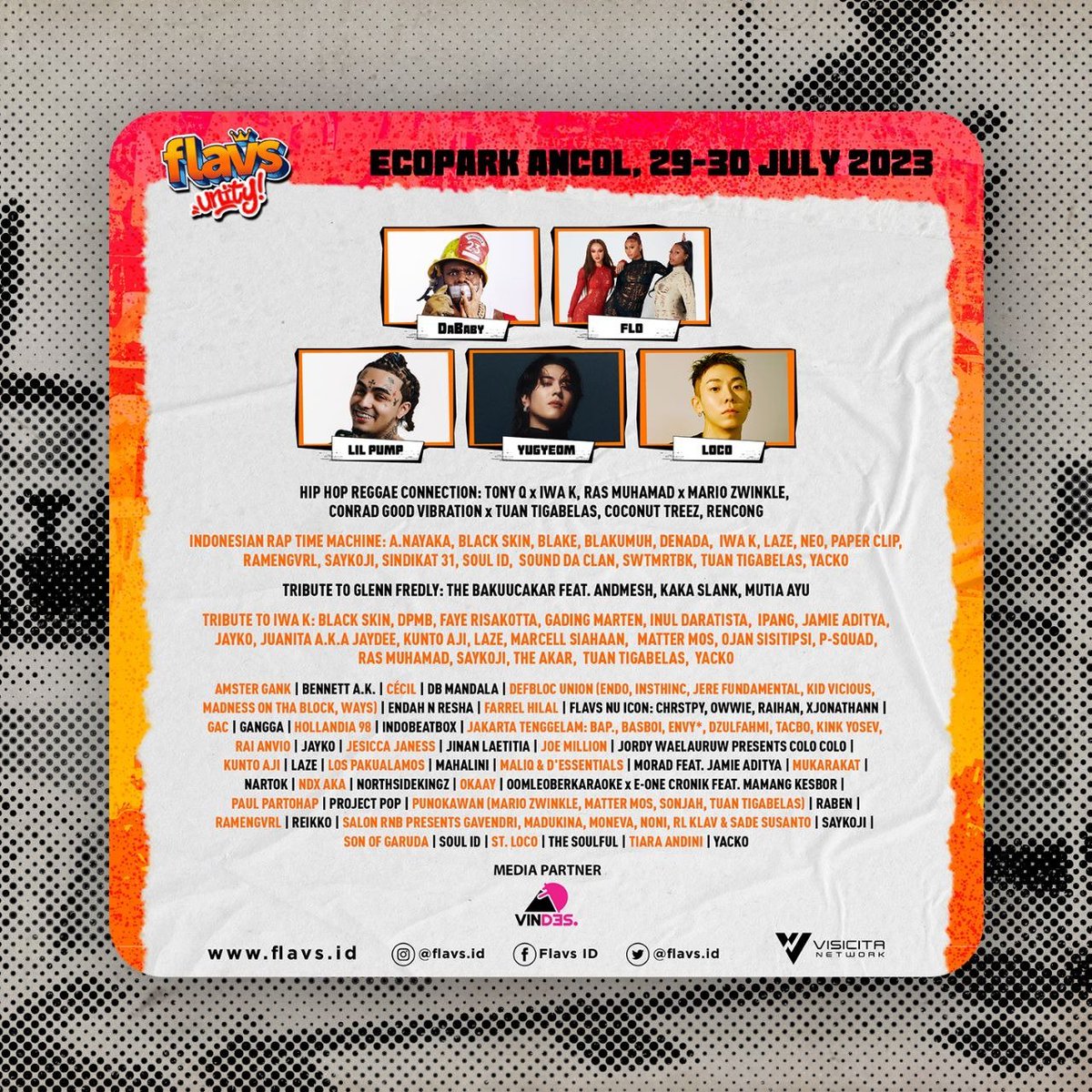 vindestwitt's tweet photo. #FLAVS Unity is coming! Catat tempat & tanggalnya; 29-30 Juli 2023 di Ecopark Ancol! Yuk, kita seru-seruan bareng para musisi hip-hop, soul dan r&b nasional & mancanegara! See you at #FLAVSUnity!
#Vindes
#VindesNihYee https://t.co/758PFuq0Me