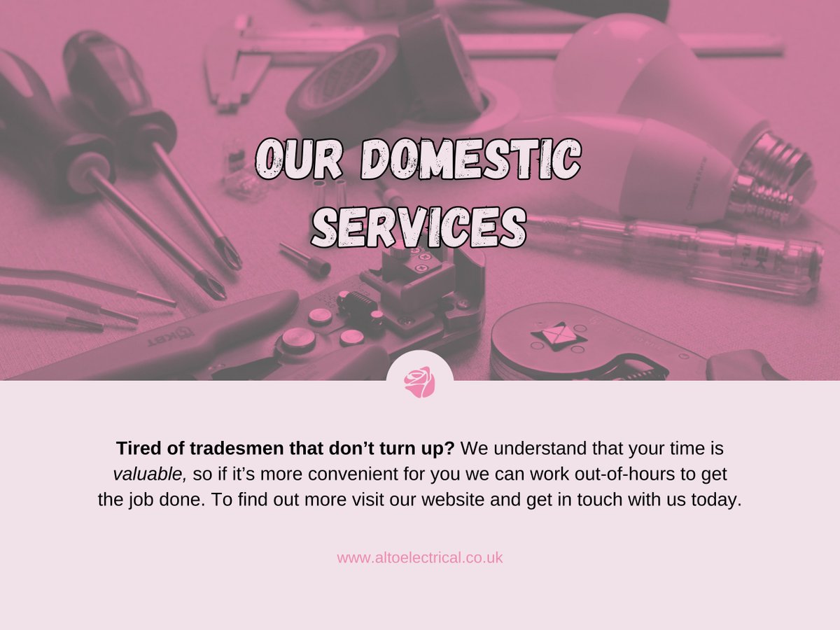 At Alto Electrical, we offer flexible domestic services to suit your needs. We are here to help whenever you need us. We have a diverse and highly skilled team so you can feel confident about the work done within your home. 

altoelectrical.co.uk/contact-us/