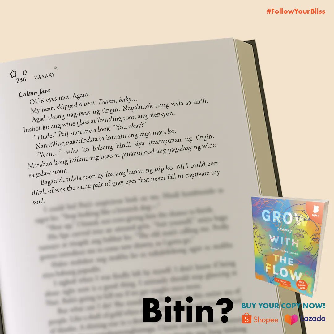 blissbooksph's tweet photo. Chemistry? Yes! 

Titig pa lang, iba na ang epekto. Gaano kalala ang tama ng isang Colton Jace kay Nari? Basahin sa Grow With The Flow ni Zaaaxy!

Buy  here:
Shopee (https://t.co/OKAEQTWzYy)
Lazada (https://t.co/bpFR9yRkTt)

#blissbooksph #followyourbliss #wattpadph #zaaaxy https://t.co/sMkPcFgrnJ