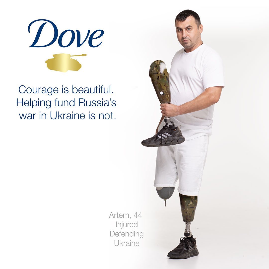 Artem, 44—lost both legs defending Ukraine in Kherson Region—to @unilever:

Every ruble contributed to Russian Federation's budget translates into bullets that harm Ukrainians and missiles targeting cities like Kyiv, Dnipro, Zaporizhzhia, Uman, Kharkiv, and all across Ukraine.